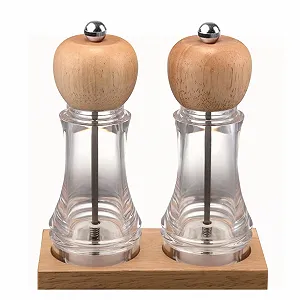 Набір дерев'яних млинків для солі та перцю, керамічні жорна, регульована грубість помелу, ручний, дерев'яний, легко миється - Фото 1