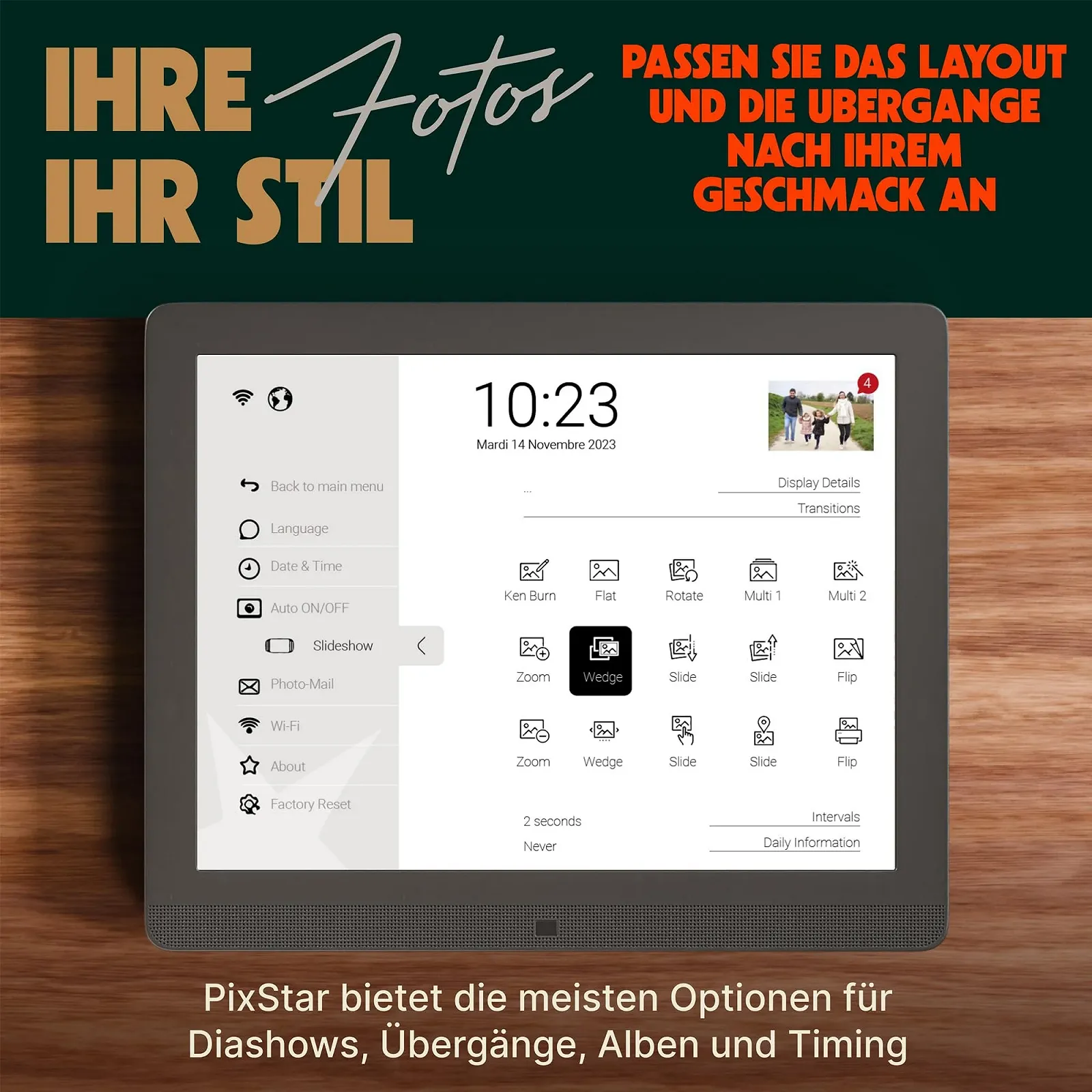Цифровая фоторамка Pix Star 15 дюймов WiFi USB SD Матовая с датчиком движения, фото №8