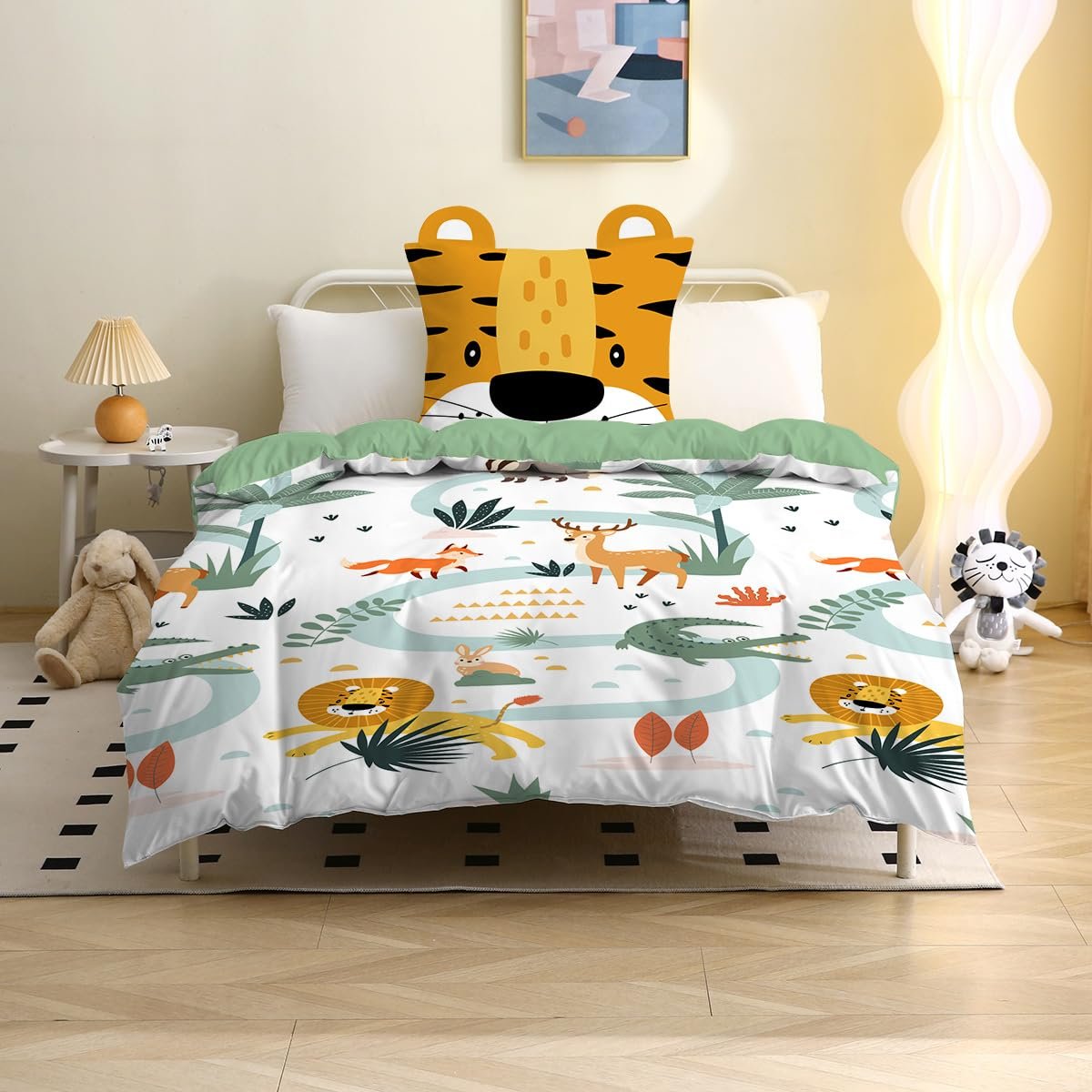 Постельное белье MUSOLEI 135 x 200 см, детское, для девочек, микрофибра, 3D, комплект, пододеяльник с 1 наволочкой 80 x 80 см, для детской комнаты, односпальная кровать, лев с ушками, фото №5