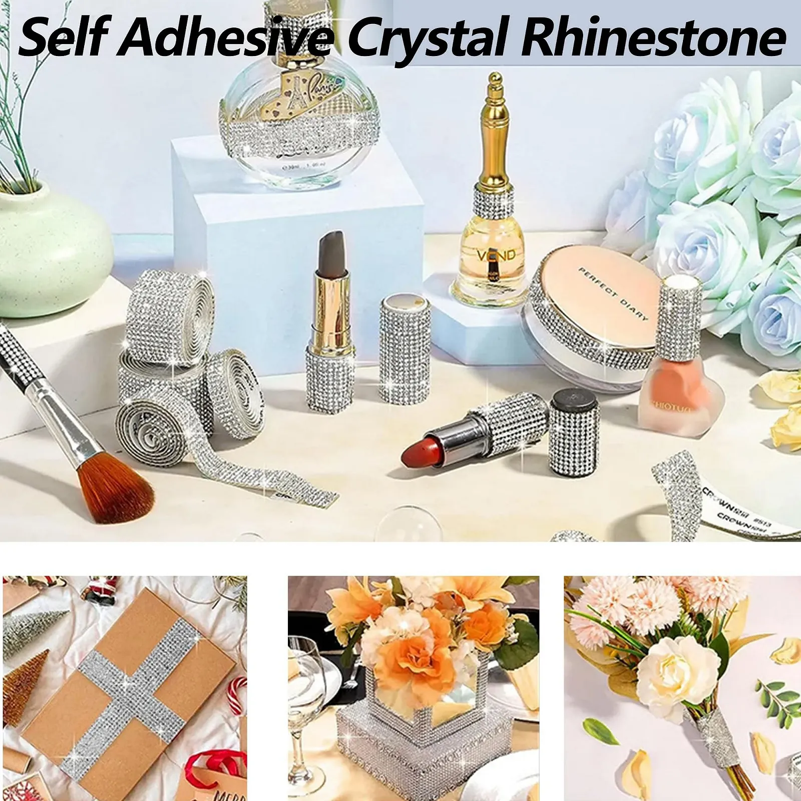 Самоклеюча стрічка зі стразами Кристал Діамант 9 мм, 12 рулонів, різні кольори, фото №4