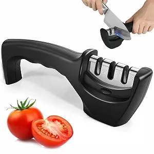 Точилка для ножів DWFYOI 3-ступенева Ручна Ергономічна Нековзна Чорна - Фото 1