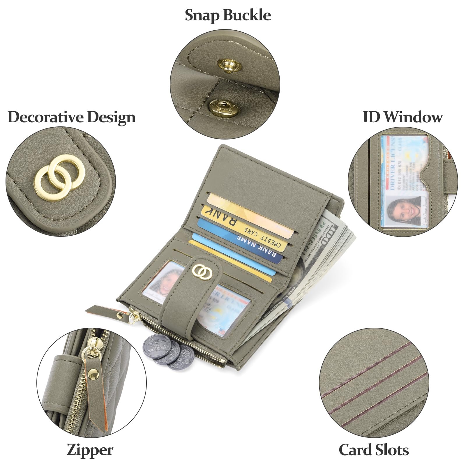 Кошелек GAEKEAO Женский Маленький Кожаный с RFID-блокировкой Type 1-зеленый Классический, фото №4