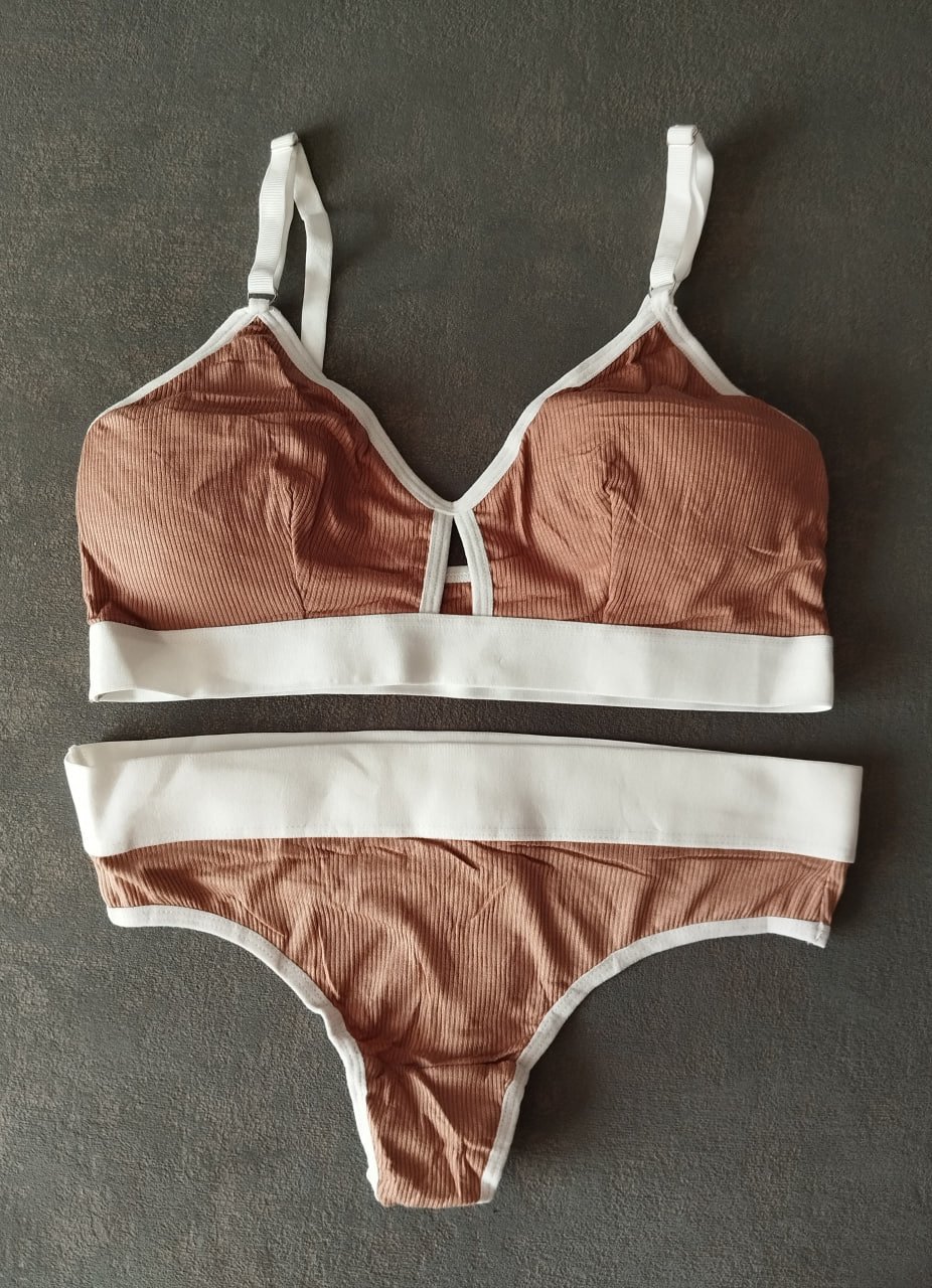 Бавовняний бежевий жіночий комплект рубчик, фото №1