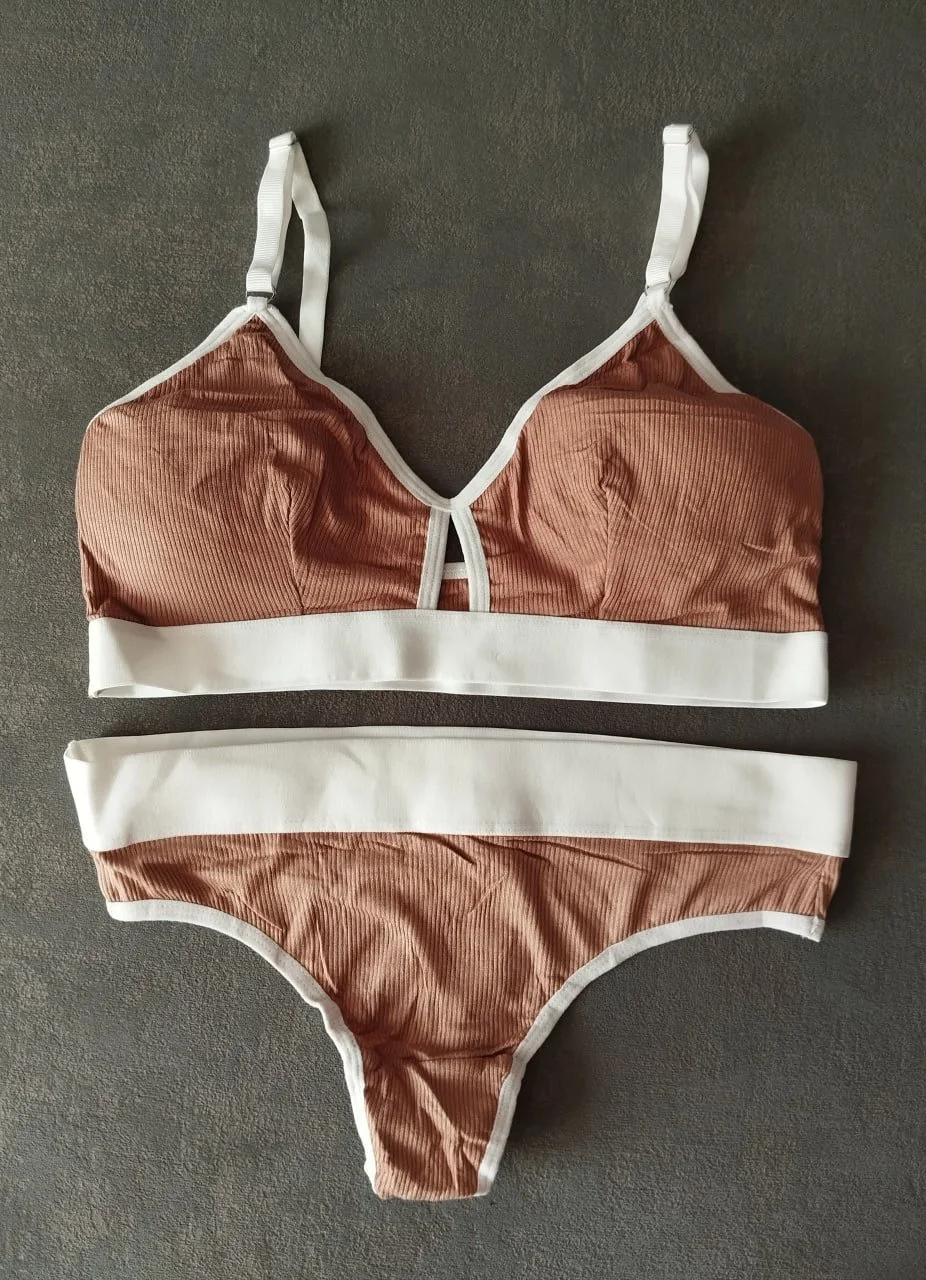 Хлопковый бежевый женский комплект рубчик, фото №1 Хлопковый бежевый женский комплект рубчик, фото №1