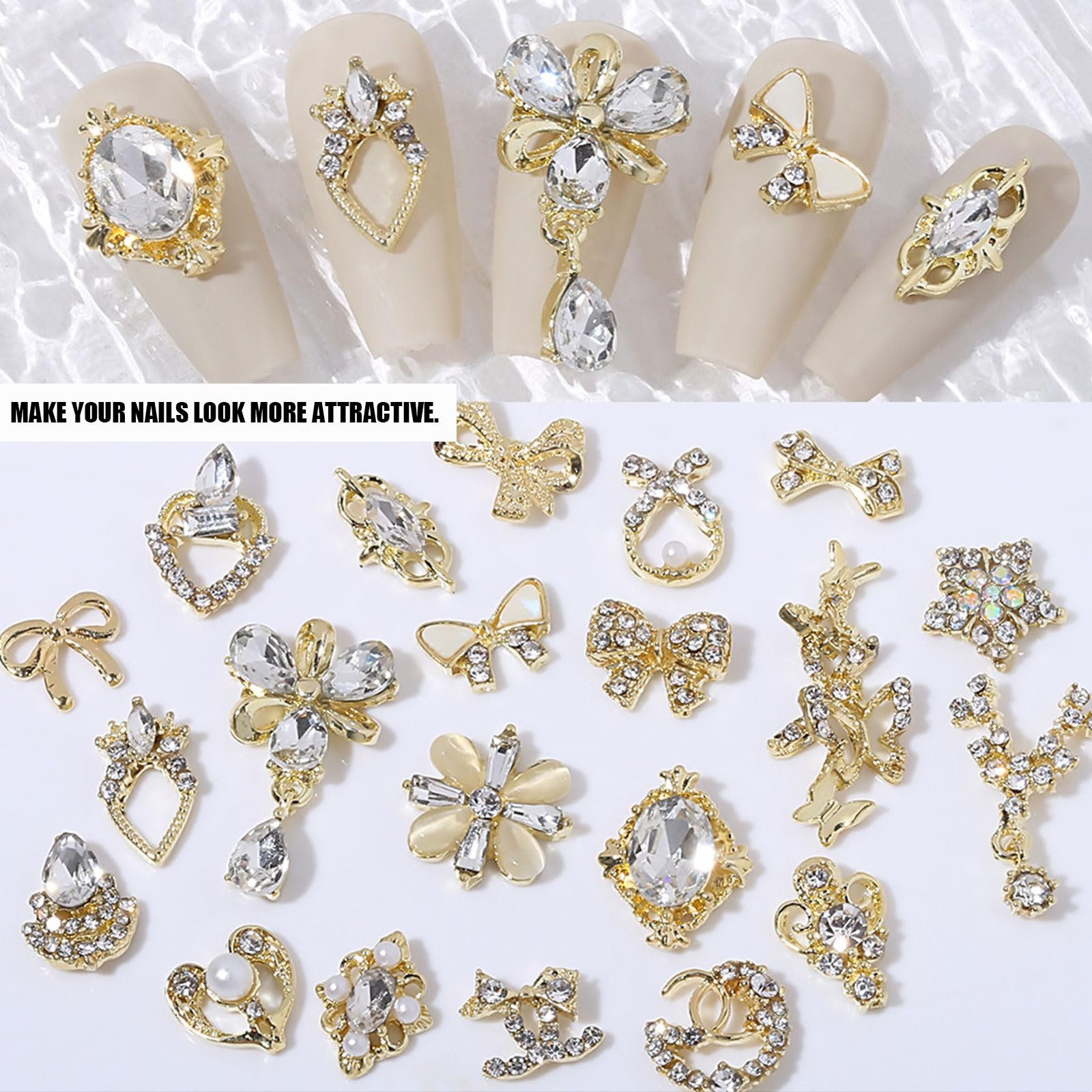 Прикраса для нігтів Золотий сплав 3D Металеві бантики, фото №3