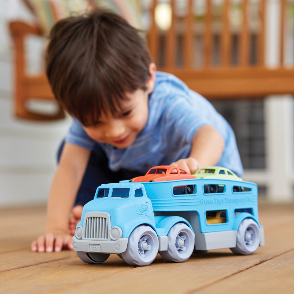 Іграшка Green Toys Двоповерховий Автовоз з Двома Працюючими Пандусами, Знімний Трейлер і Три Міні Машинки, фото №2