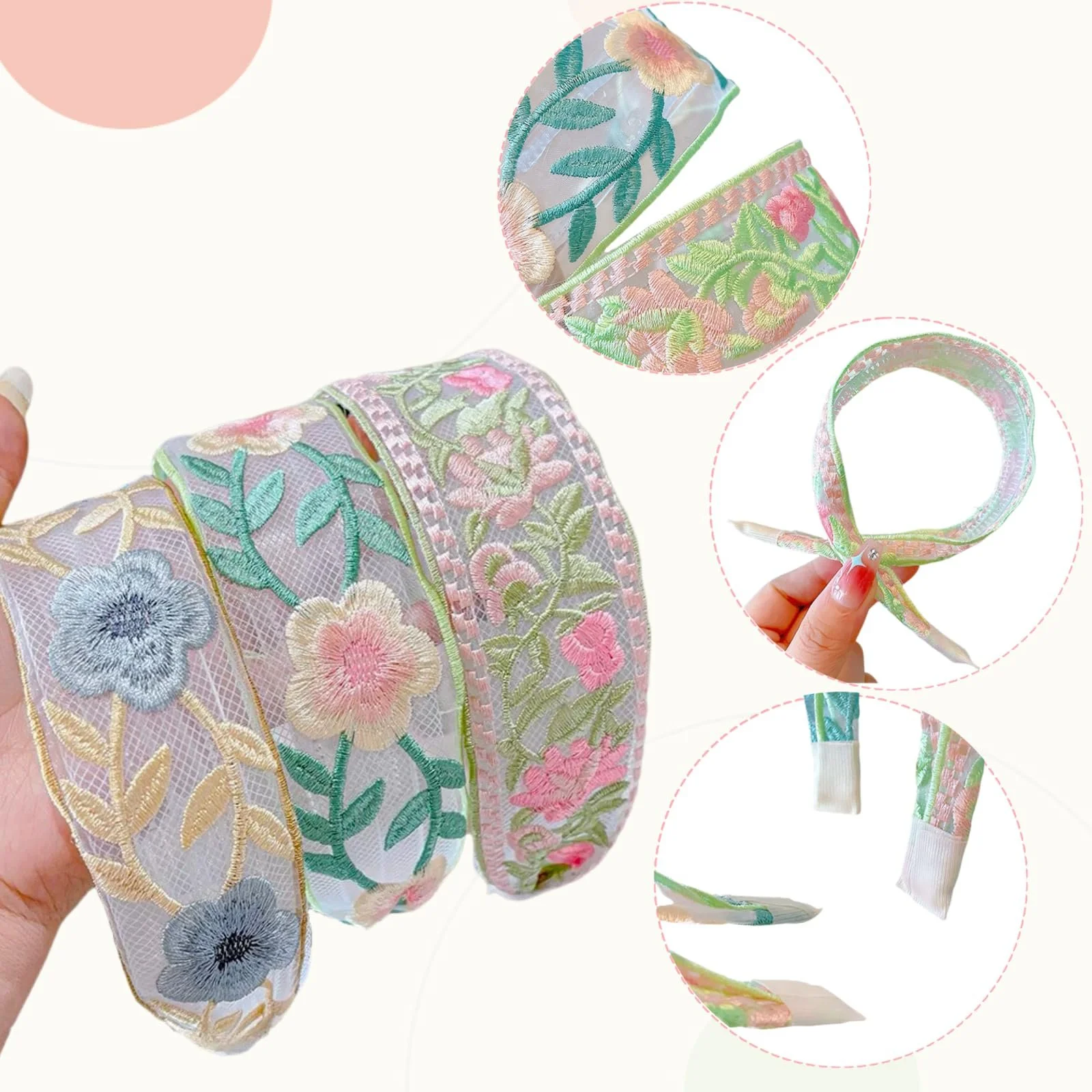 Пов'язка на голову Мереживна з вишивкою квітами, фото №3 Пов'язка на голову Мереживна з вишивкою квітами, фото №3