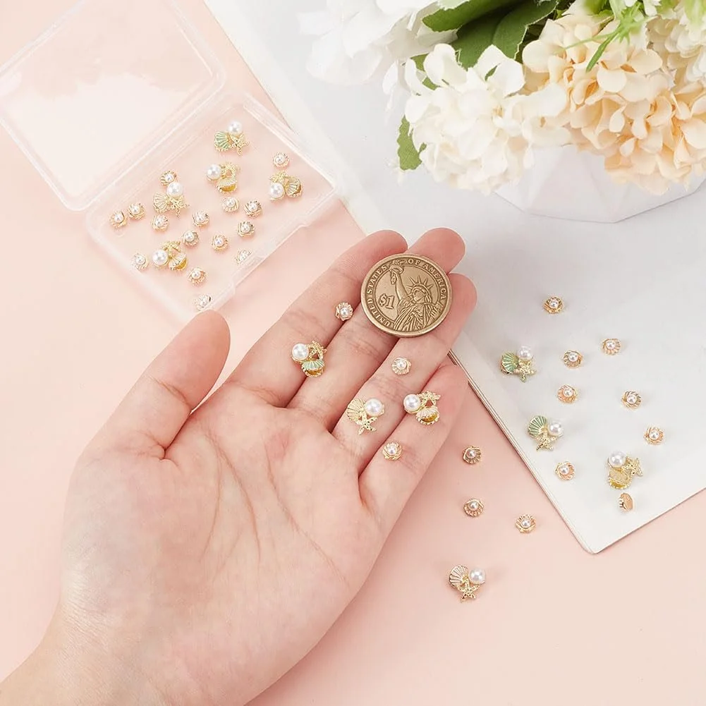 Подвески для ногтей 6 стилей с океанским мотивом 24 шт., украшения для ногтей в форме ракушек, бусины в форме морской звезды, украшения для ногтей, драгоценности, эмалированные сплавные кабошоны для акриловых ногтей, DIY поделки, фото №3