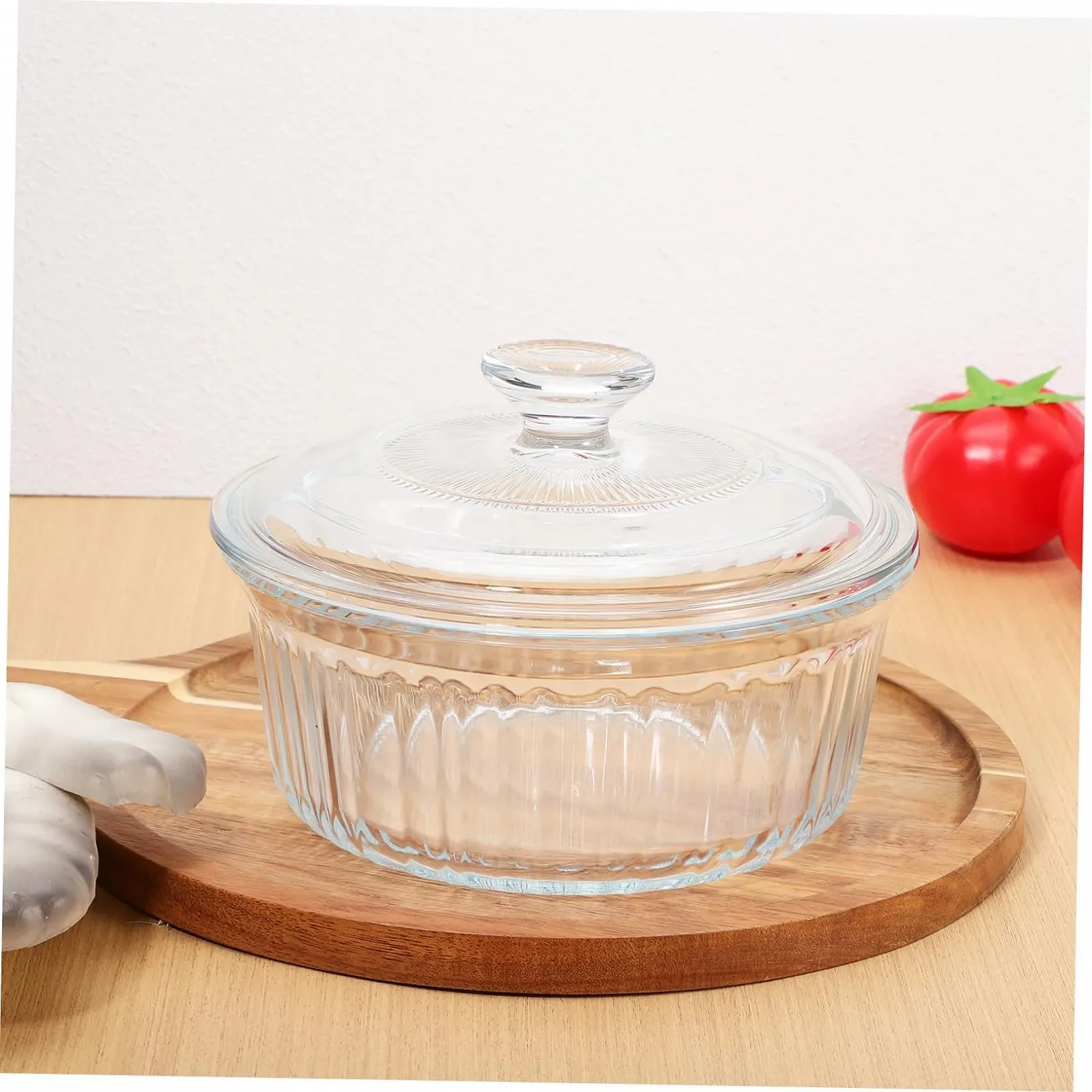 Форма для запікання кругла з кришкою боросилікатне скло, фото №5