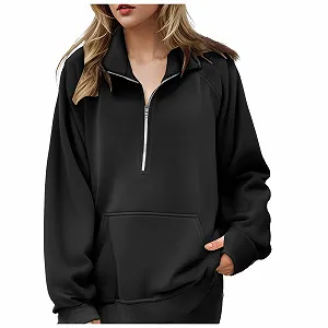 Женские свитшоты на молнии до середины, укороченные, однотонные, Y2K, одежда, на четверть молнии, воротник, зима, осень 2025, наряд, крутой, удобный, модный, свободный крой - Фото 1
