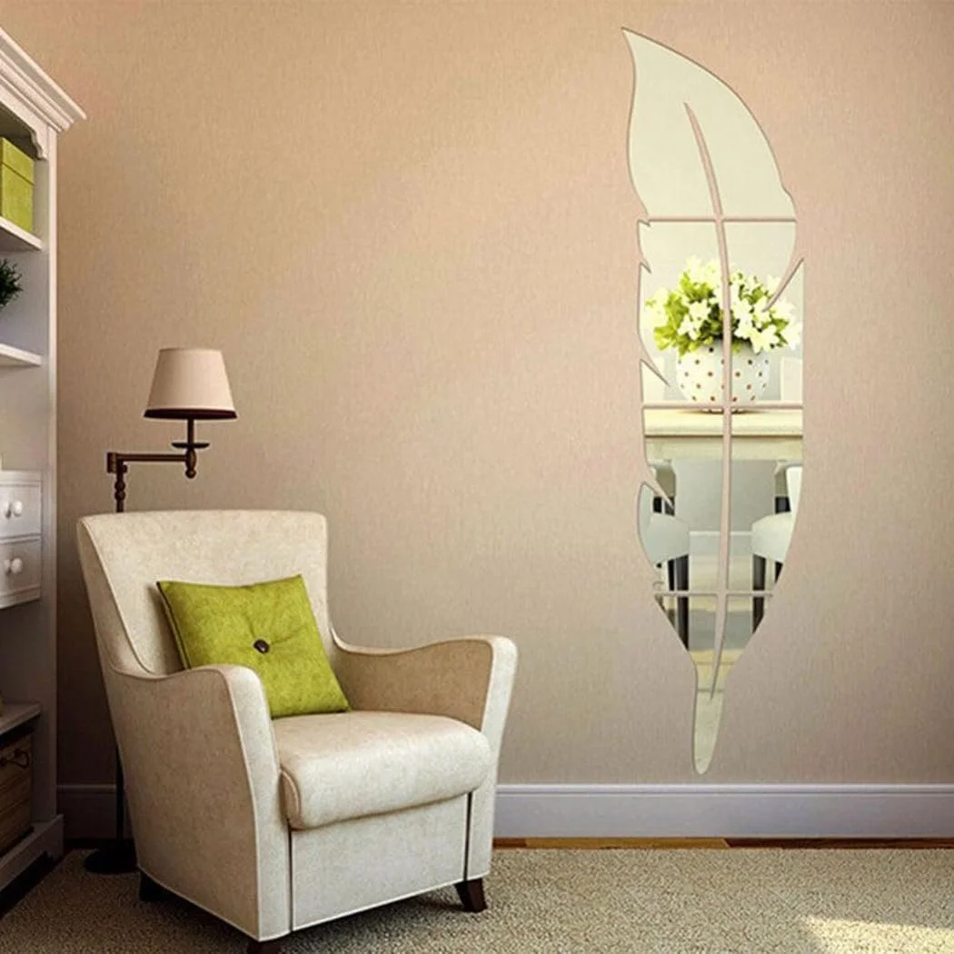 Наклейки на стіну Zoegneer Feather Mirror 6 шт. дзеркальні тривимірні 120x30 см (ліві), фото №5