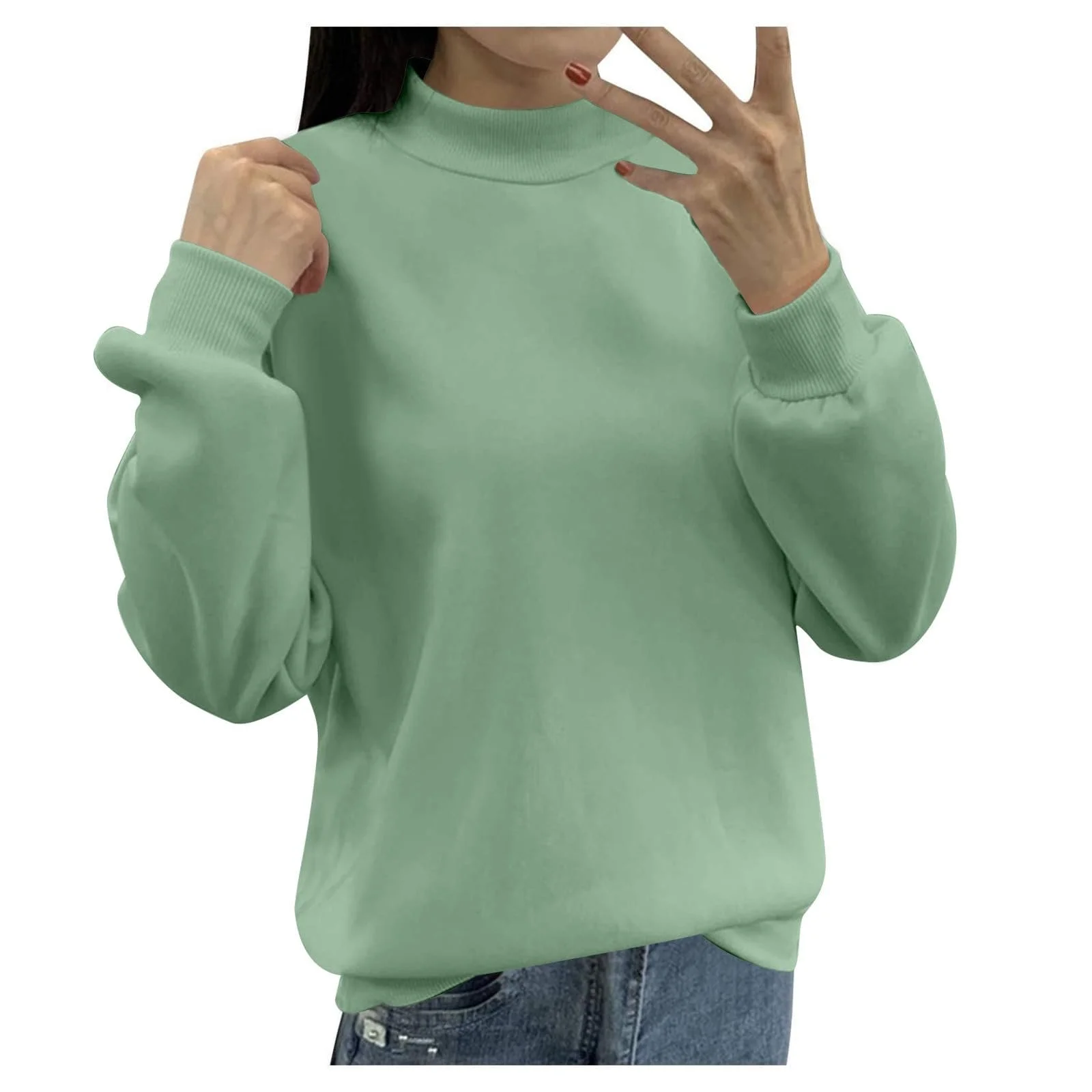 Женский Пуловер Workou 2025 с флисовой подкладкой, однотонный, с длинными рукавами, свободный крой, фото №1