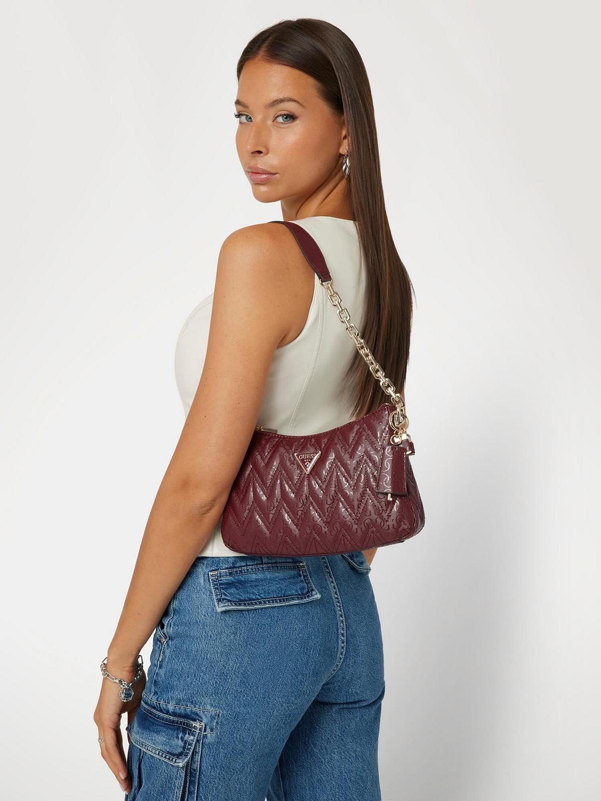 Жіноча сумка Guess - Adelard Top Zip Shoulder Bag Бордовий, фото №5