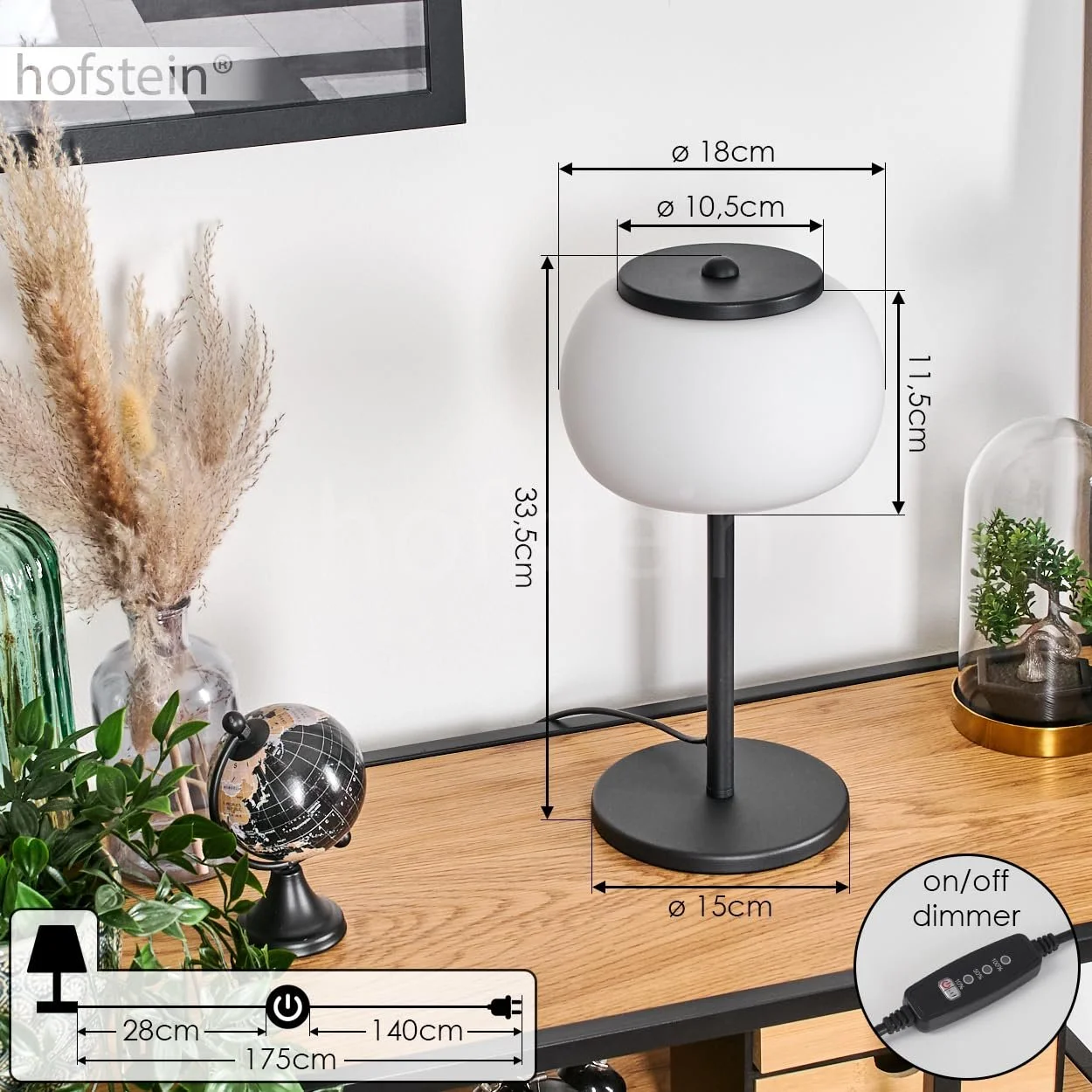 Настільна лампа Izenave LED набір із 2 шт. димована метал/скло ступінчастий димер 8 Ват 800 Люмен 3000 Кельвін чорний/білий, фото №5