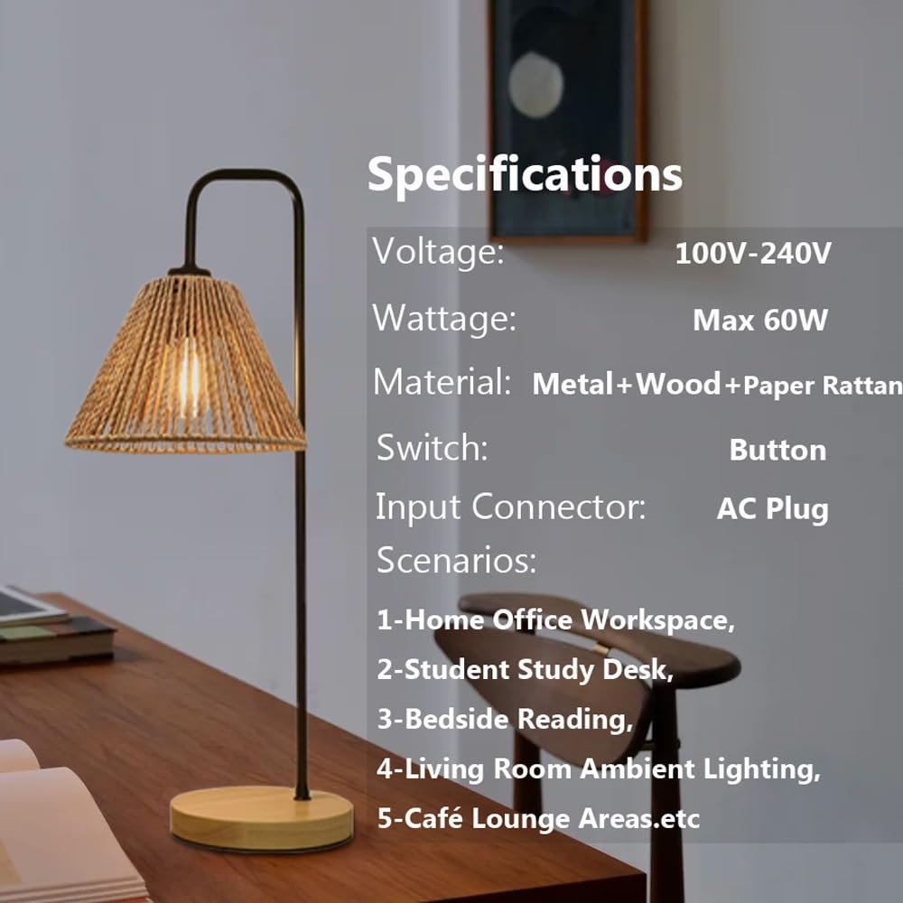 Настільна лампа Boho Rattan E27 44 см, фото №2