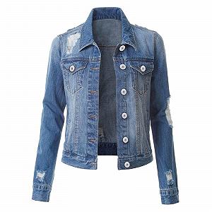 Джинсова Куртка Generisch Authentics Жіноча Коротка Oversize, Довгий Рукав, з Кишенею synthetic.ua - Фото 1