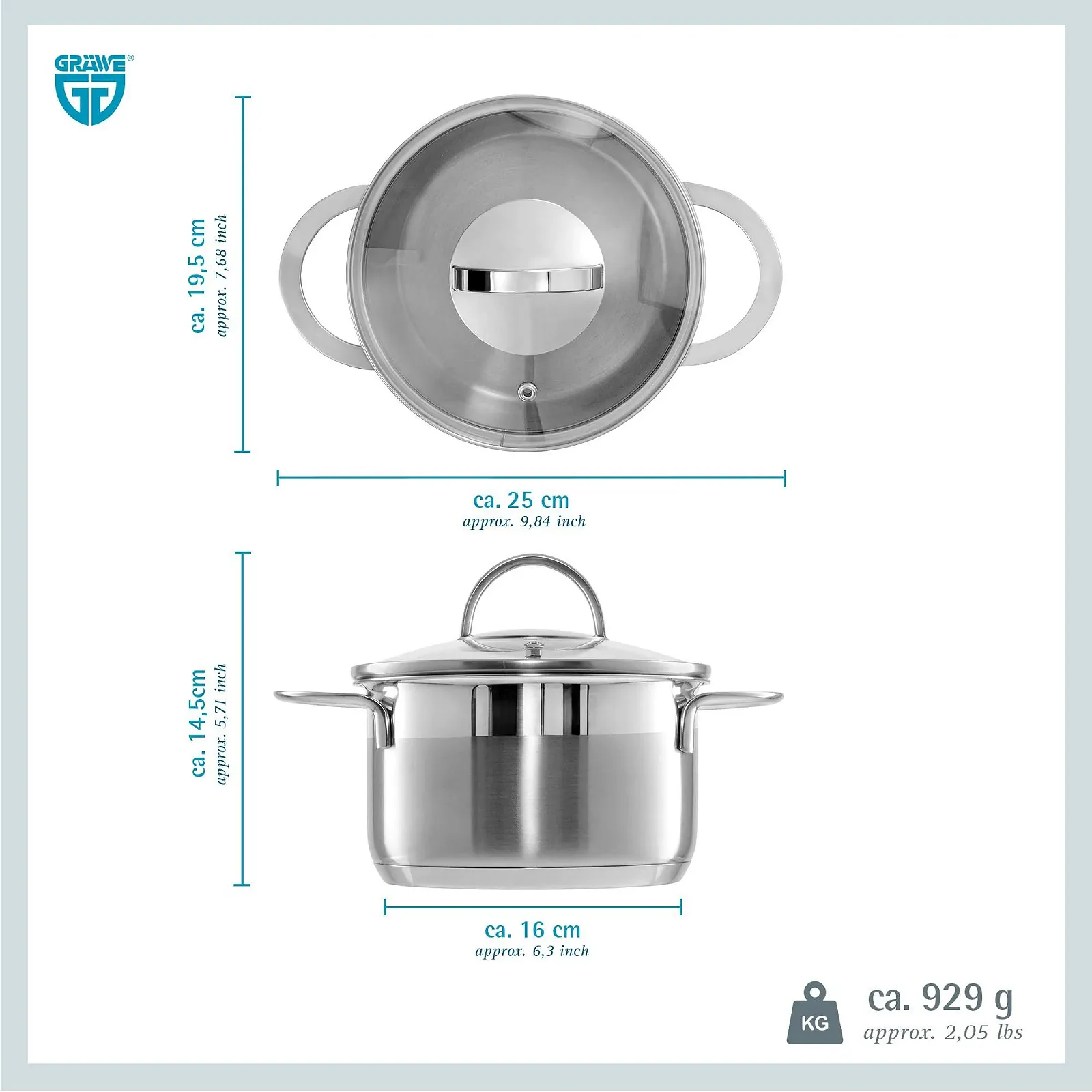 Сотейник GRÄWE Pro-Line 16 см, об'ємом 1,5 літра, з літровою шкалою, фото №5