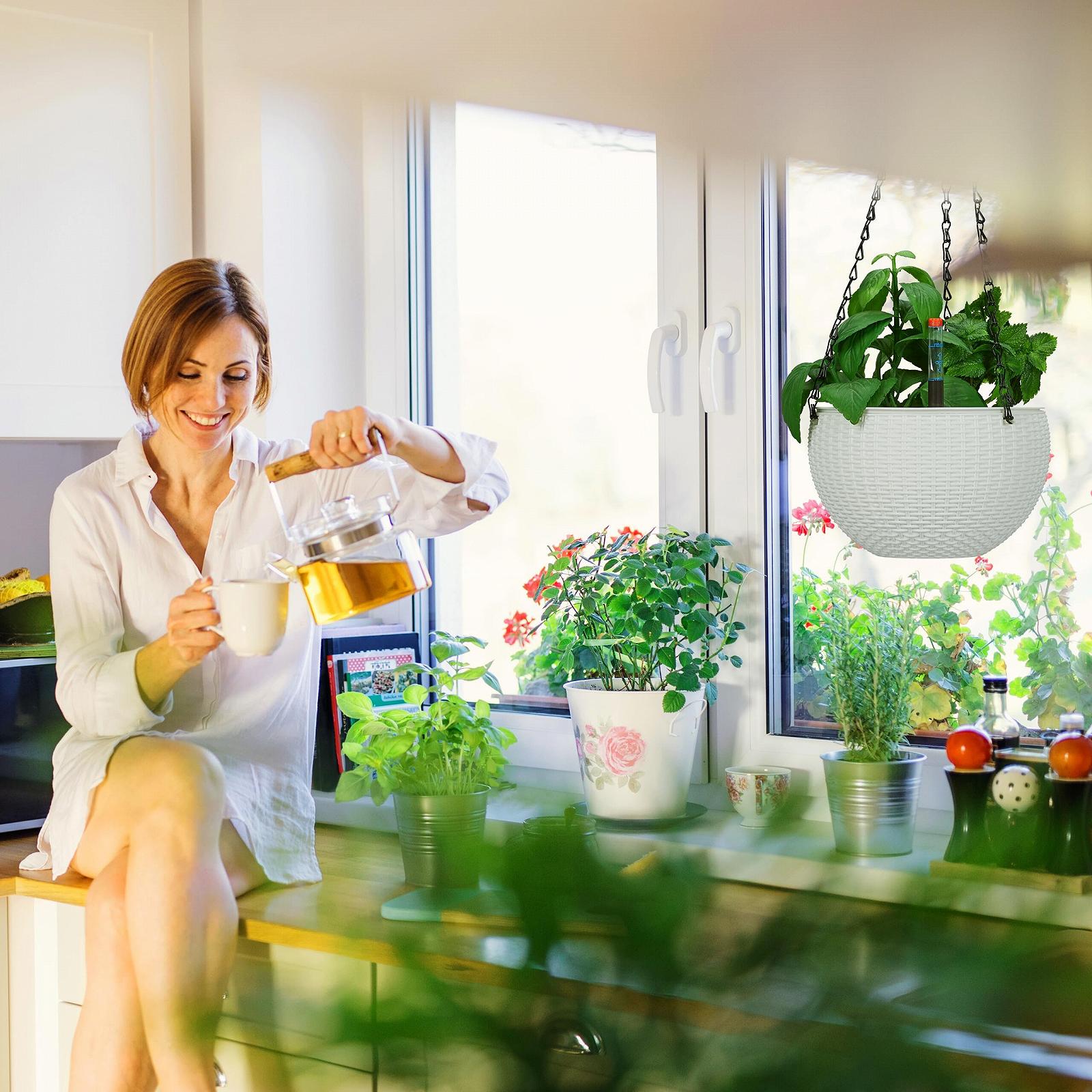 Підвісний кошик Relaxdays з резервуаром для води Набір з 2 шт. Плетений вигляд 54 x 18.5 cm Білий, фото №3