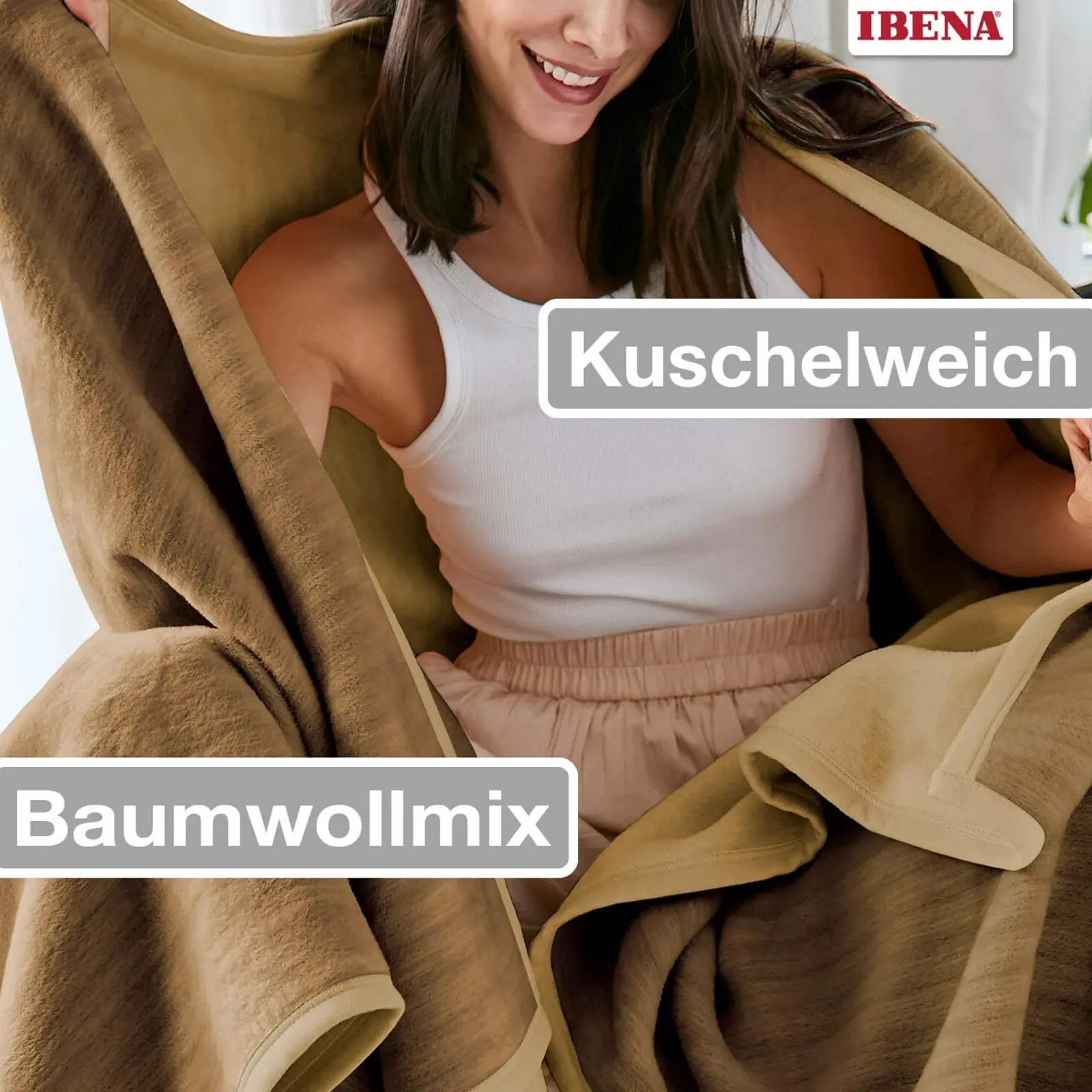 Покривало Ibena наколінна бавовняна суміш camel розмір 100x150 см, фото №2