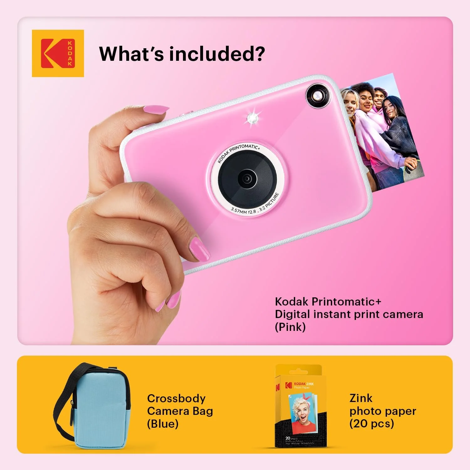 Цифровая камера мгновенной печати Kodak Printomatic+ 10 MP 20 листов бумаги Zinc Розовый, фото №2