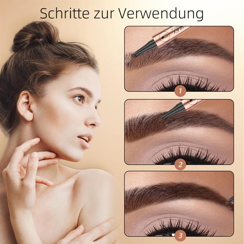 Олівець для брів Водостійкий Незмазаний 3D 4 Вилки Натуральні Темний коричневий Золота ручка, фото №4 Олівець для брів Водостійкий Незмазаний 3D 4 Вилки Натуральні Темний коричневий Золота ручка, фото №4