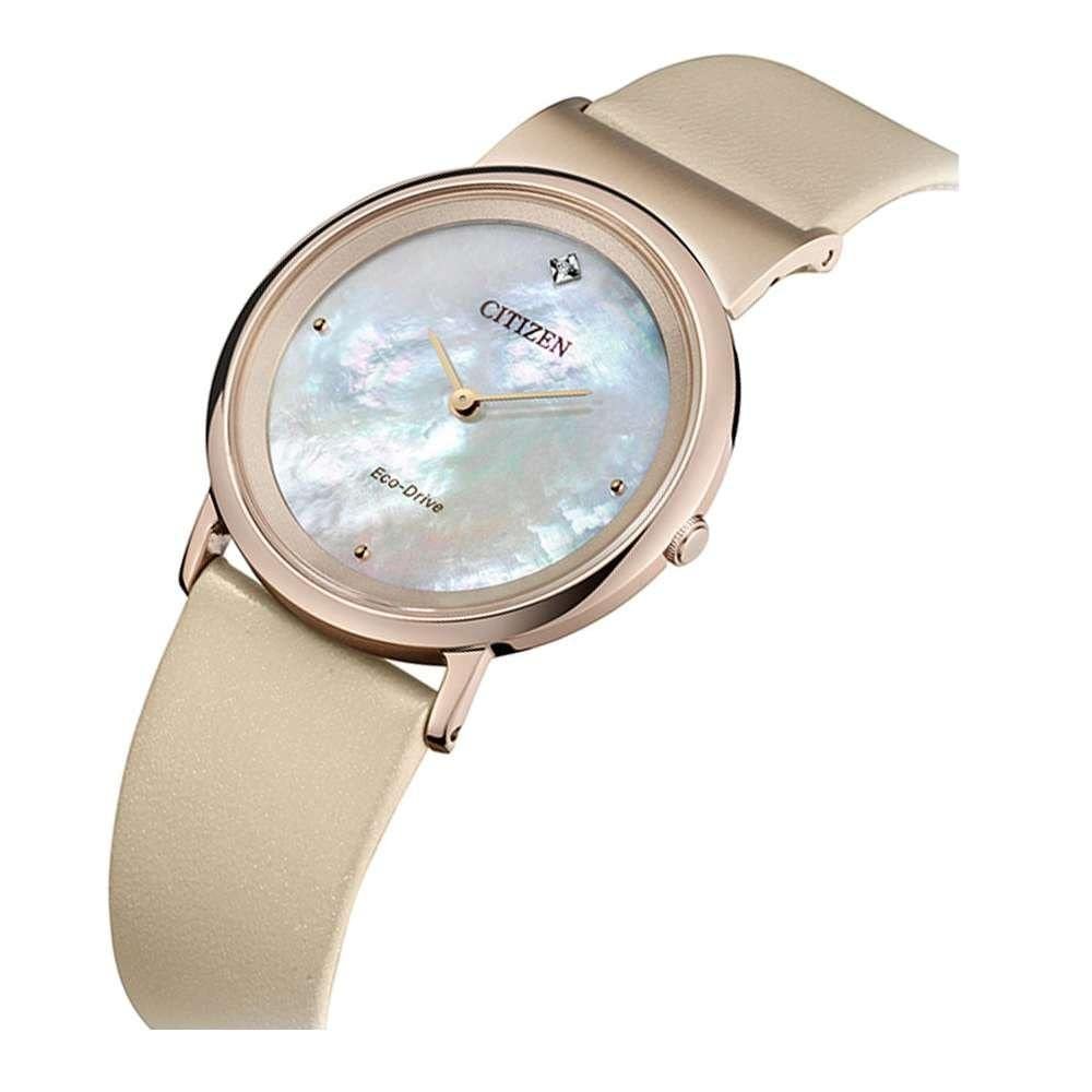 Часы женские аналоговые Citizen Eco-Drive с кожаным ремешком, фото №3