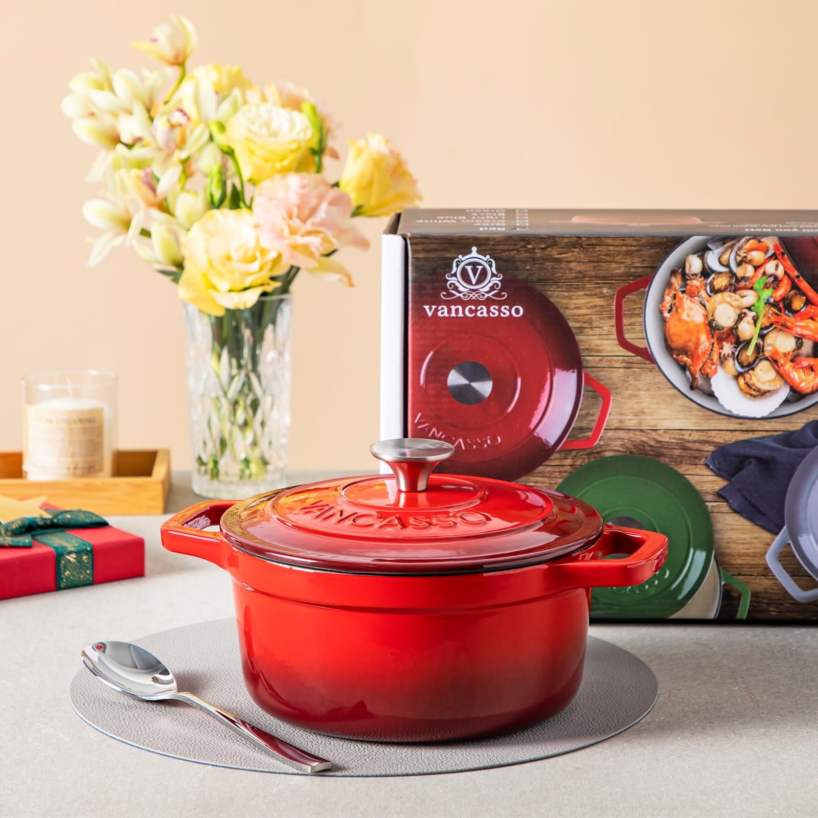 Жаровня vancasso Round емальована чавунна 20 см 2 L червона, фото №6 Жаровня vancasso Round емальована чавунна 20 см 2 L червона, фото №6