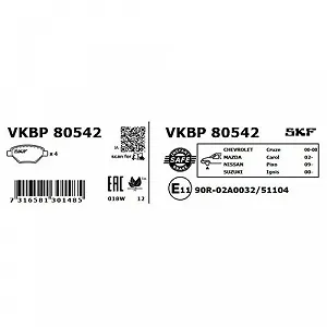 Комплект тормозных колодок дискового тормоза SKF VKBP 80542 для DAIHATSU NISSAN SUZUKI synthetic.ua - Фото 1