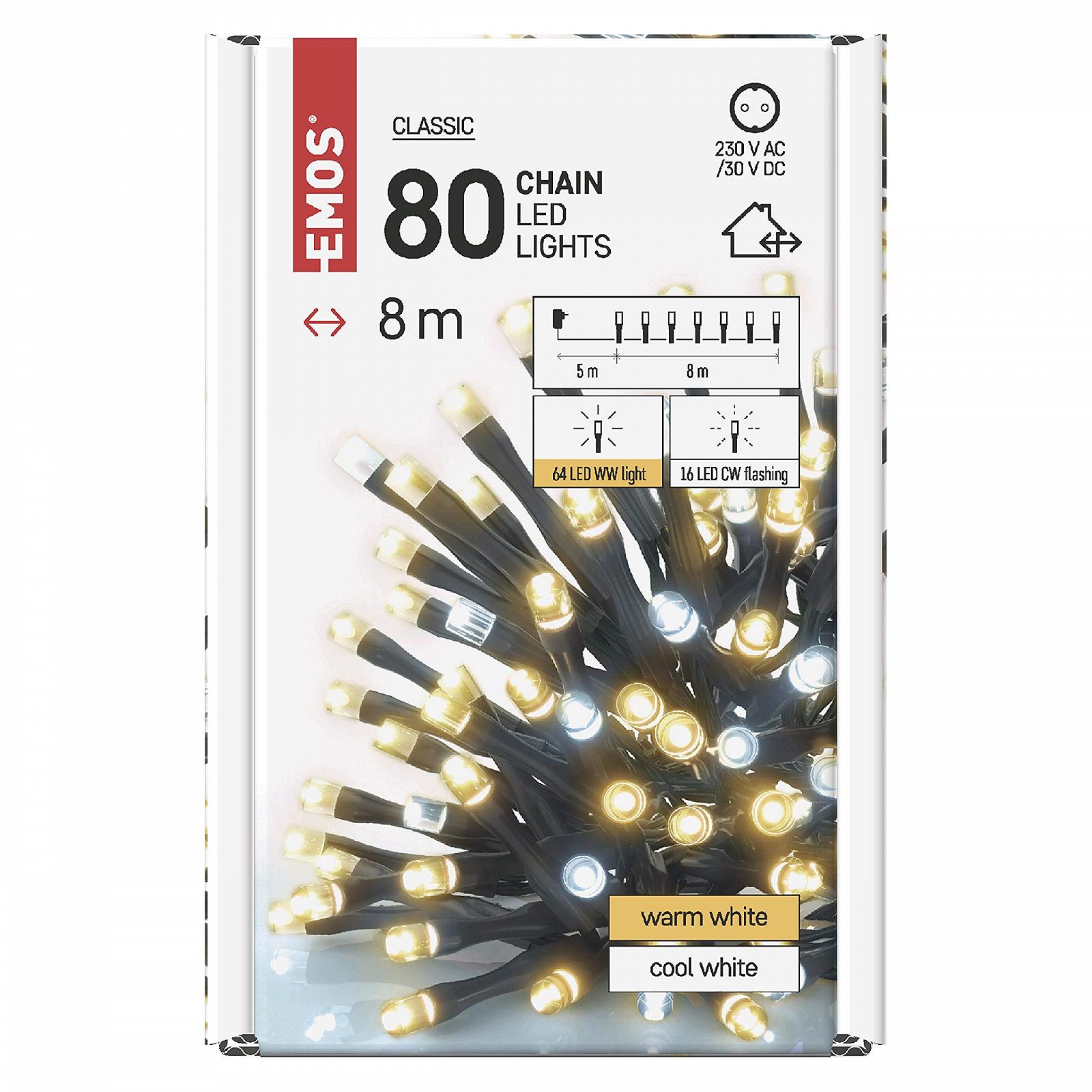 Гірлянда EMOS LED 8 м, IP44, для внутрішнього та зовнішнього використання, теплий білий + миготливий холодний білий, 80 світлодіодів, фото №7