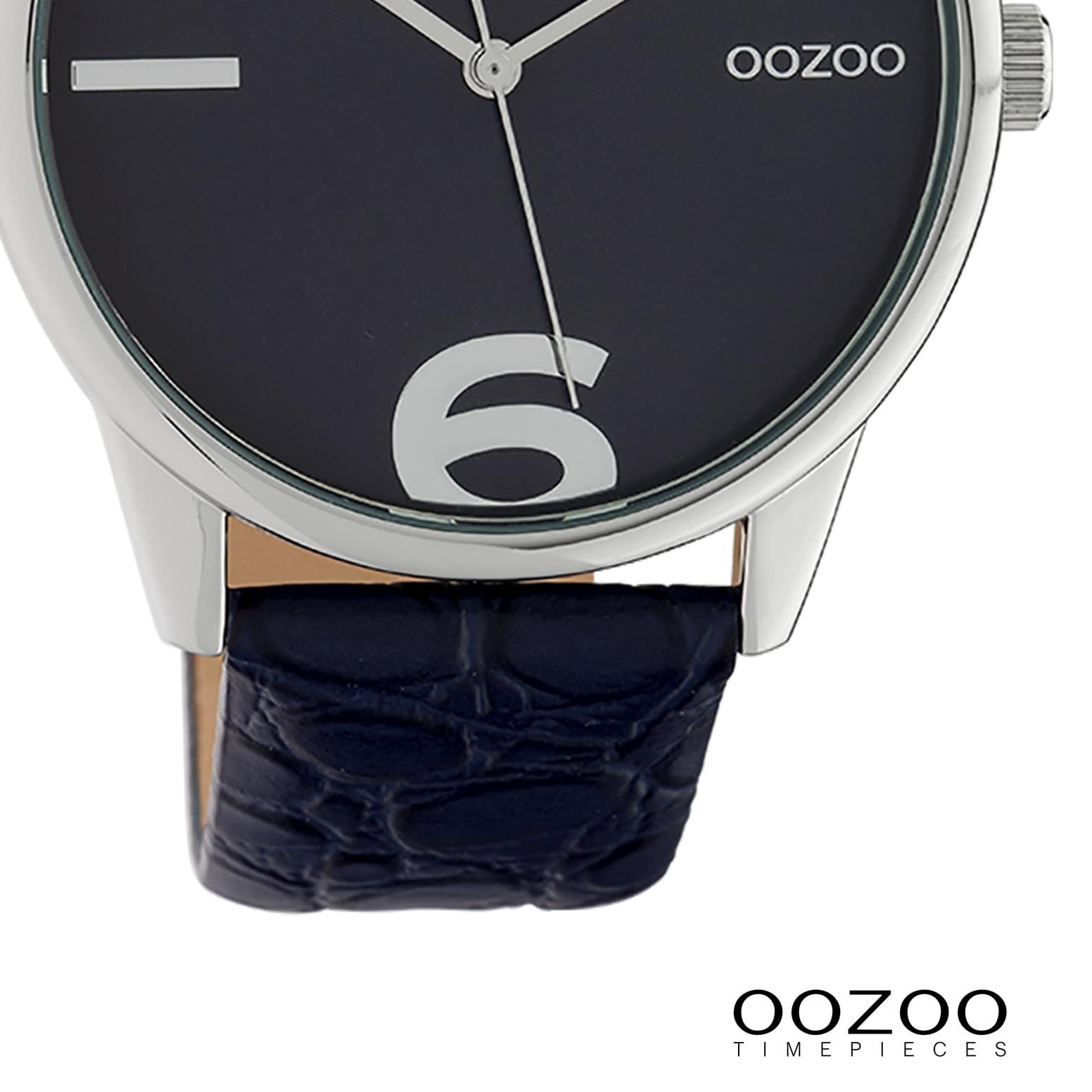 Женские часы Oozoo Ремешок из кожи с крокодиловым узором 40 мм Серебристый/Темно-синий C10377, серебристый/черный, Ремешок., фото №3