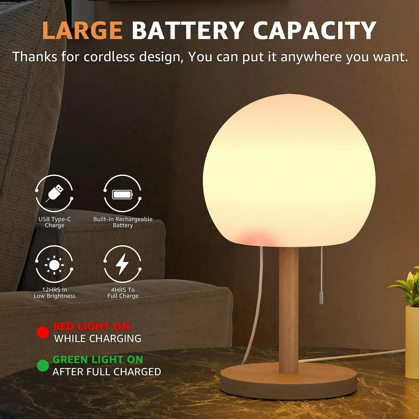 Настільна лампа FUYO Wireless LED акумуляторна димована 8 кольорів IP44, фото №5