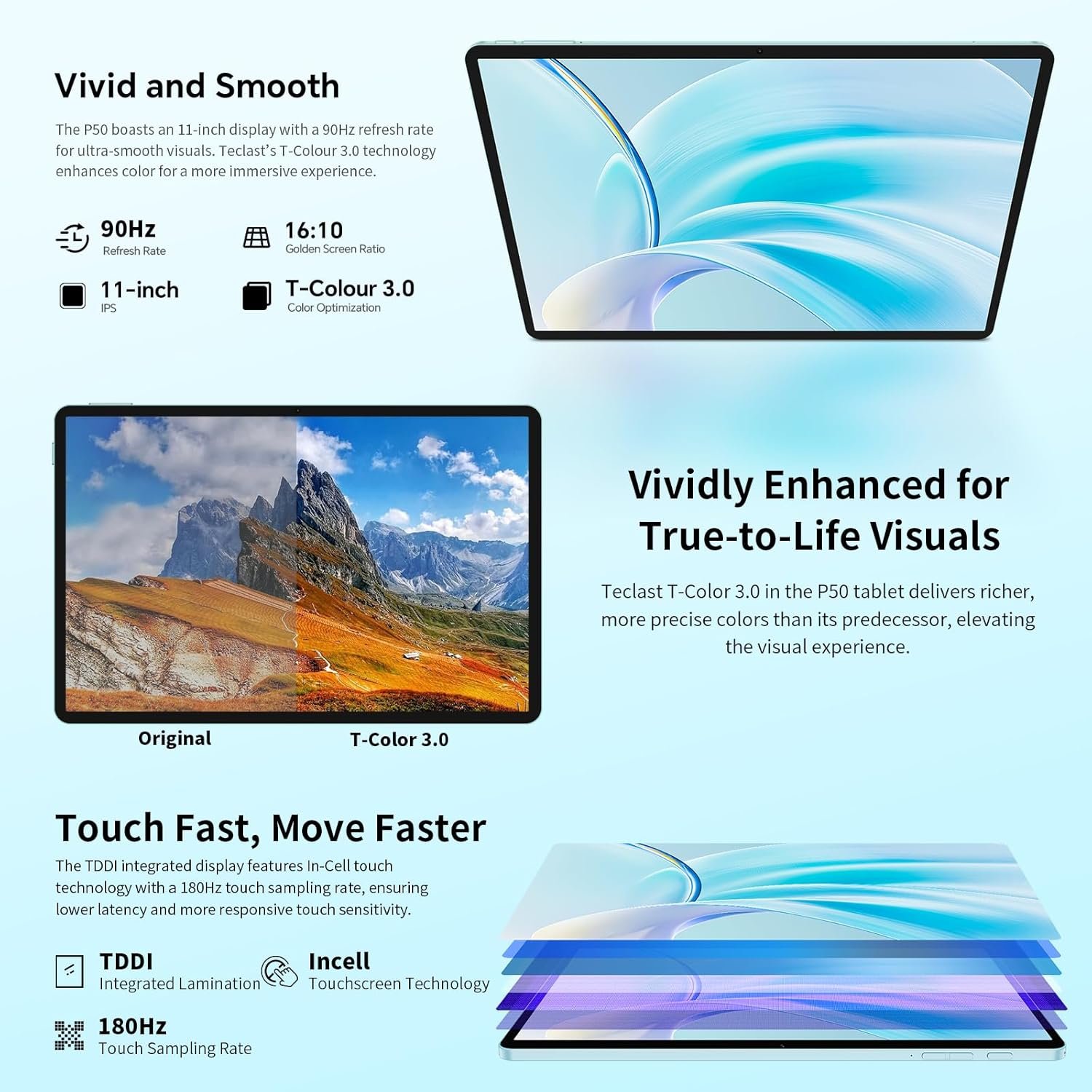 Планшет 11" TECLAST P50 6/128Gb 8 ядер Android 15 7000 mAh Блакитний , фото №7