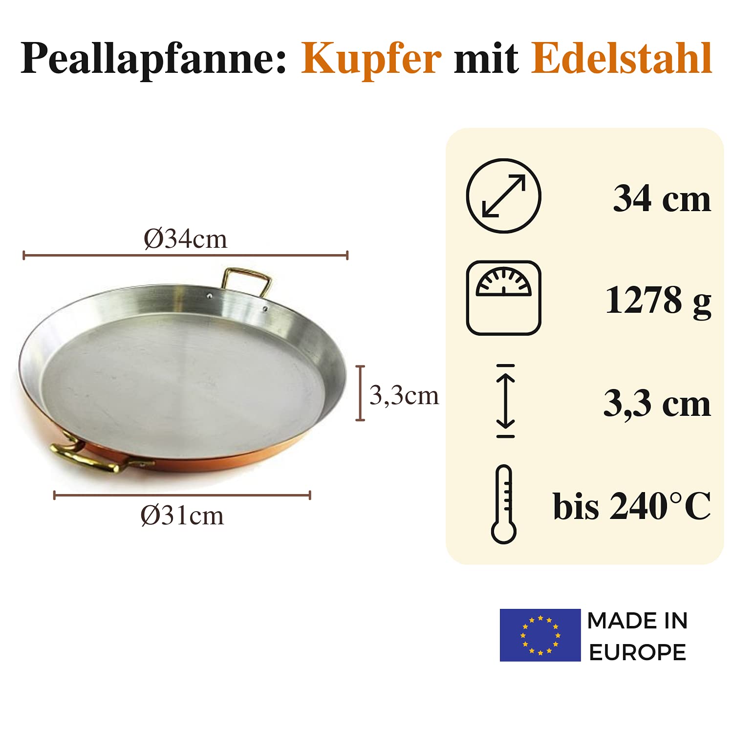 Сковорода CopperGarden® паэлья 35 см медь / нержавеющая сталь, фото №3