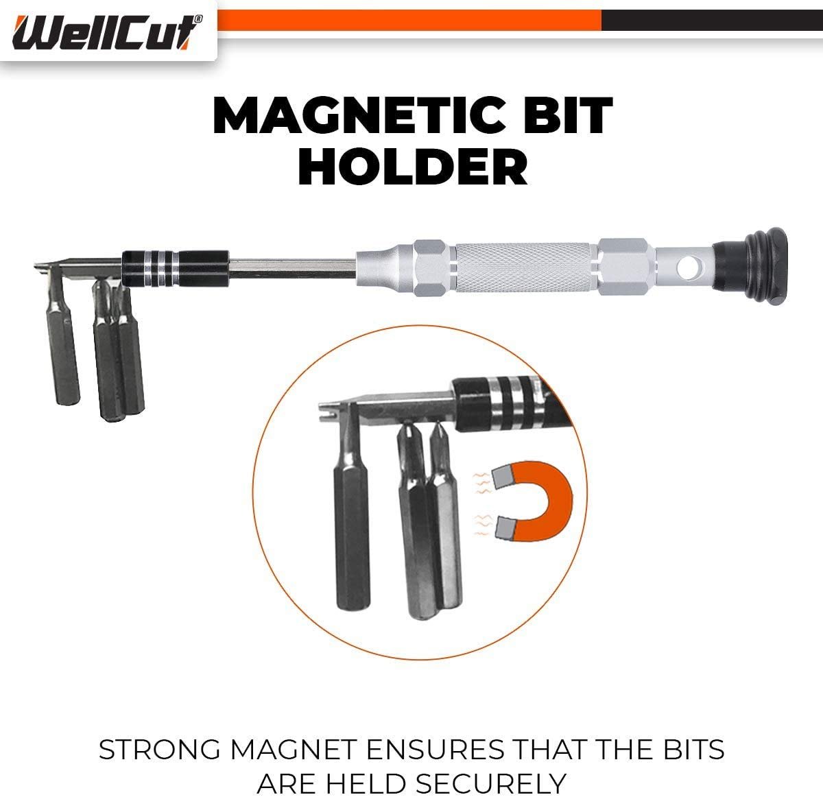 Набір викруток WellCut Precision Multipurpose 38 предметів з подовжувачем 60мм, алюмінієвою ручкою 94мм (WC-MPS38U), фото №5 Набір викруток WellCut Precision Multipurpose 38 предметів з подовжувачем 60мм, алюмінієвою ручкою 94мм (WC-MPS38U), фото №5