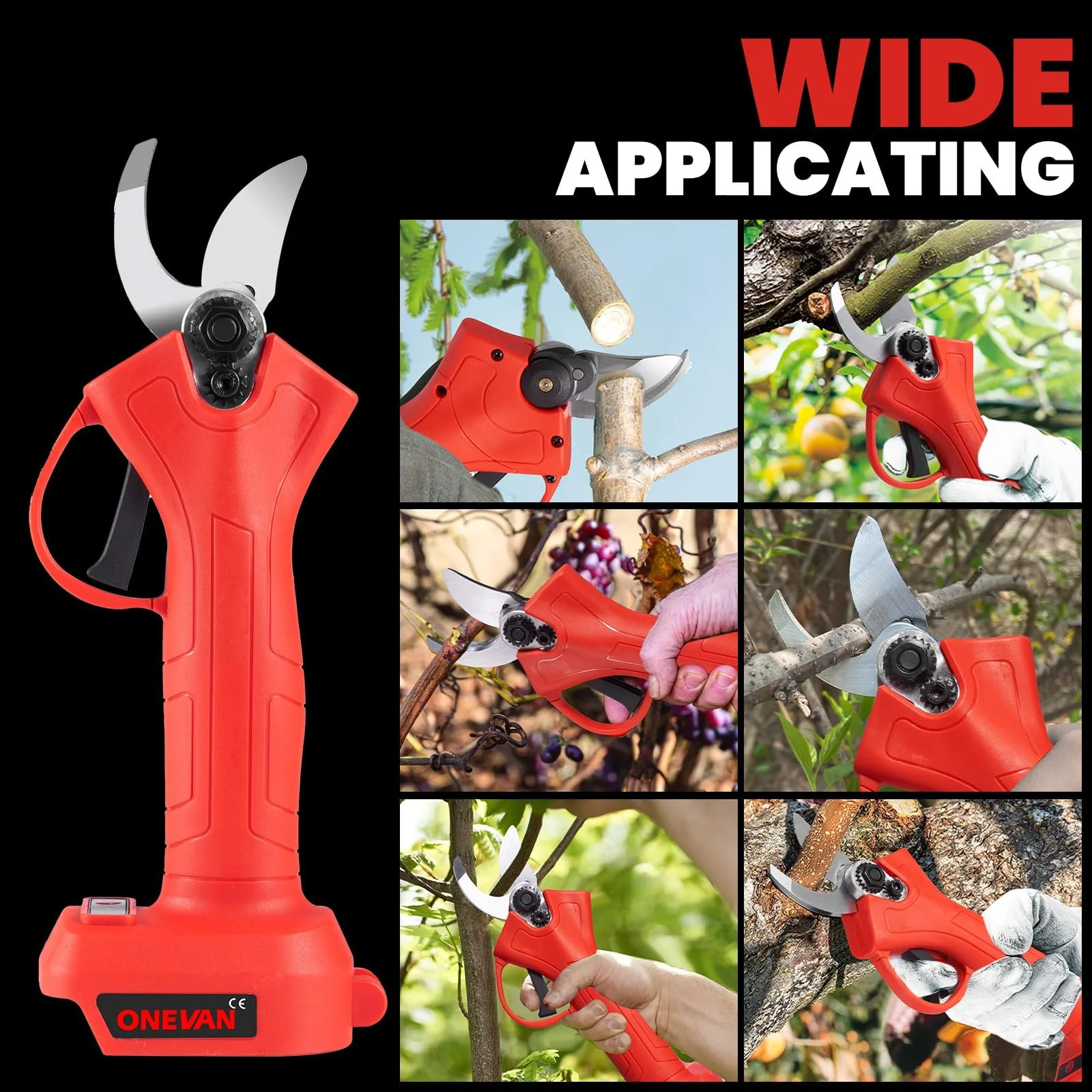 Акумуляторні секатори ONEVAN 30 мм, електричні секатори з 2 акумуляторами 1500 мАг, фото №7