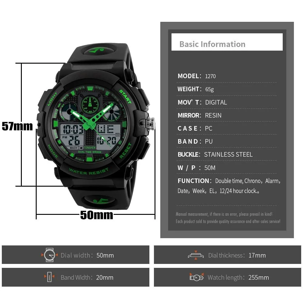 Часы цифровые мужские спортивные LED TONSHEN Military черные, пластиковые, силиконовый ремешок, аналоговые кварцевые, двойное время, 50 м водонепроницаемость, фото №3 Часы цифровые мужские спортивные LED TONSHEN Military черные, пластиковые, силиконовый ремешок, аналоговые кварцевые, двойное время, 50 м водонепроницаемость, фото №3