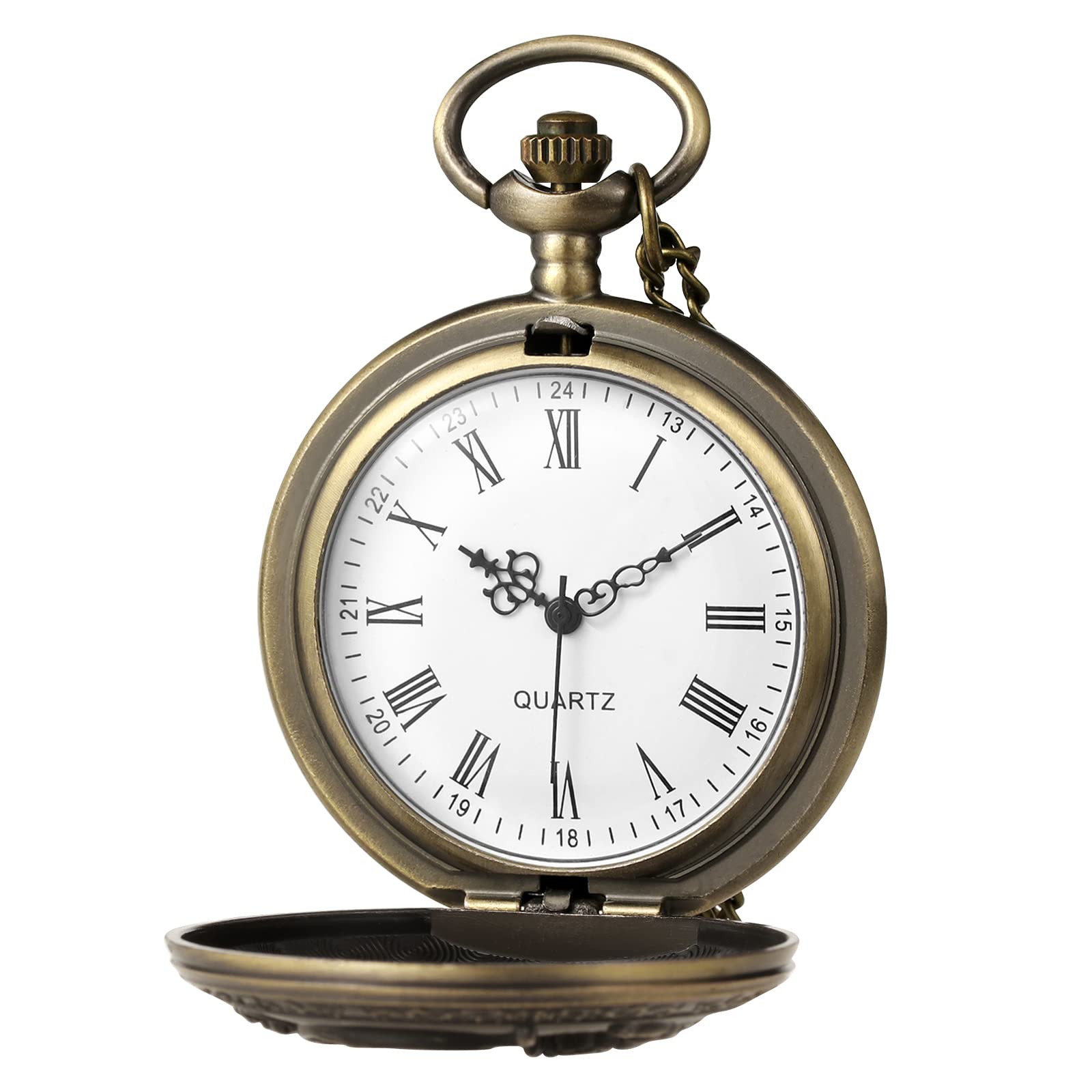 Карманные часы MORFONG Vintage Quartz Half Hunter для мужчин и женщин Antique бронзовый, фото №3