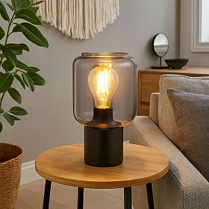 Настольная лампа GLOBO LIGHTING Metal Glass 24 см Black synthetic.ua - Фото 1