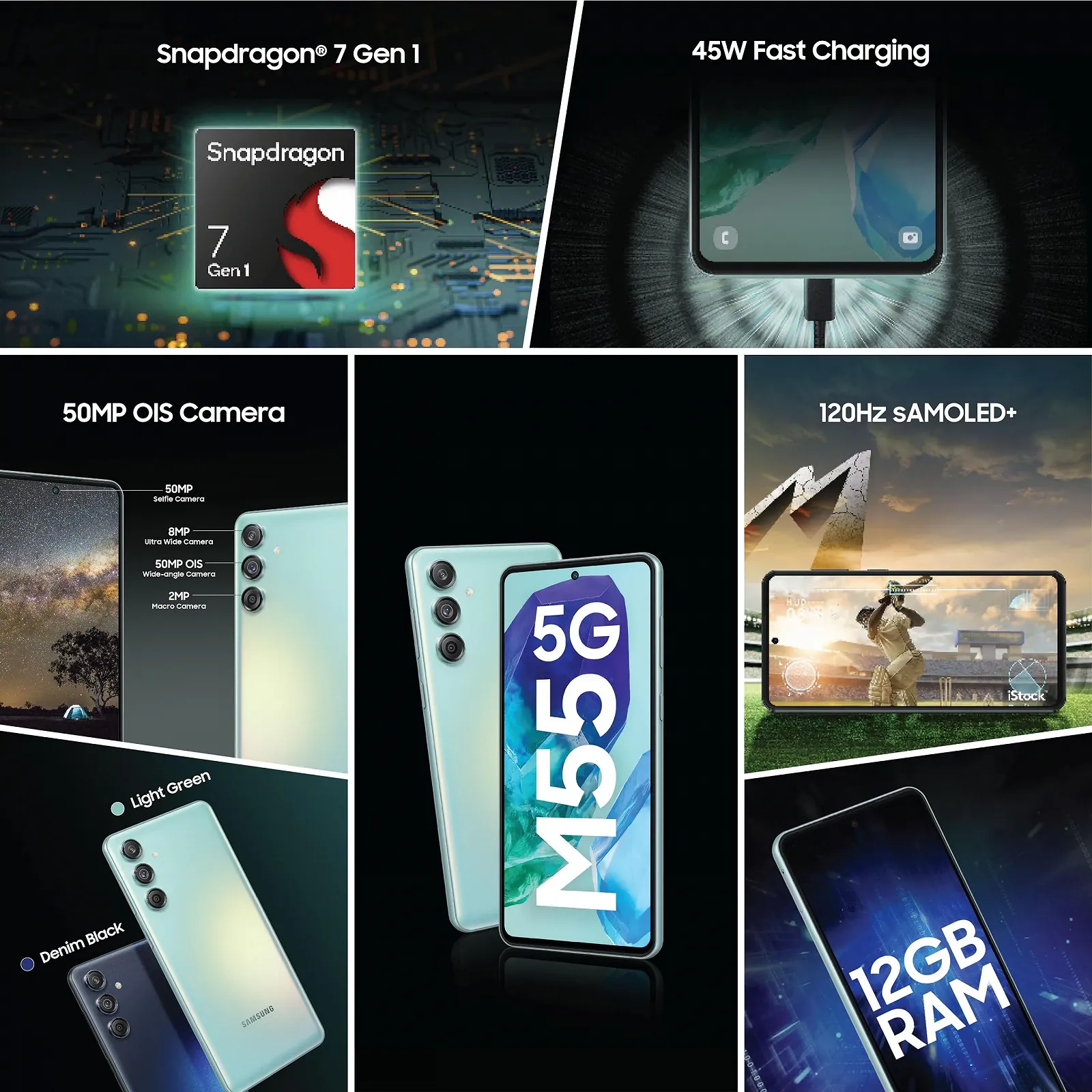 Смартфон Samsung Galaxy M55 5G 8/256 ГБ 50 Мп 5000 мАг Snapdragon 7 Gen 1 Super AMOLED+ Denim Black, фото №3 Смартфон Samsung Galaxy M55 5G 8/256 ГБ 50 Мп 5000 мАг Snapdragon 7 Gen 1 Super AMOLED+ Denim Black, фото №3