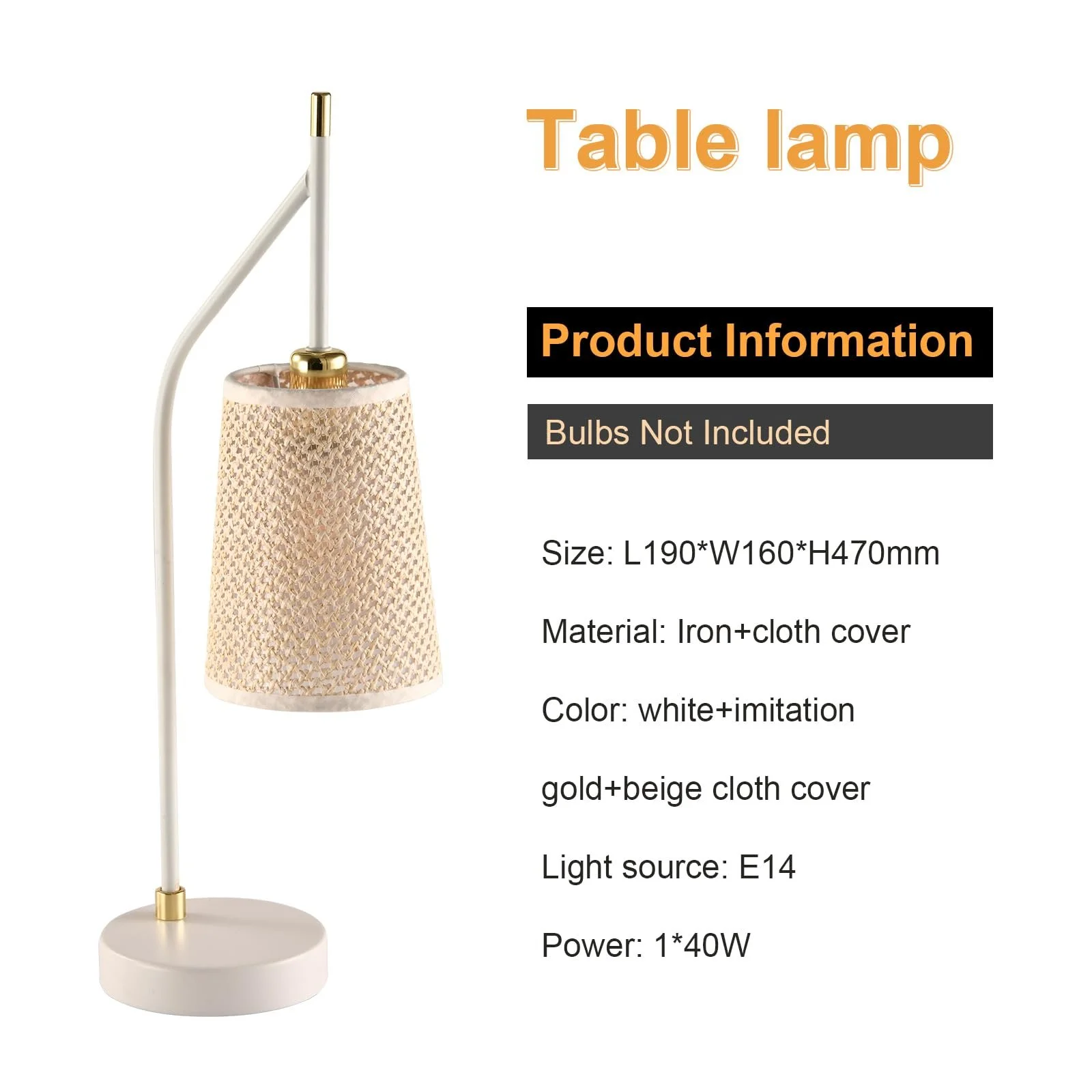 Настільна лампа LQWELL Retro Vintage E14 метал бежева тканинна кришка біла з золотом, фото №2