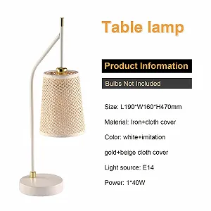 Настільна лампа LQWELL Retro Vintage E14 метал бежева тканинна кришка біла з золотом synthetic.ua - Фото 1