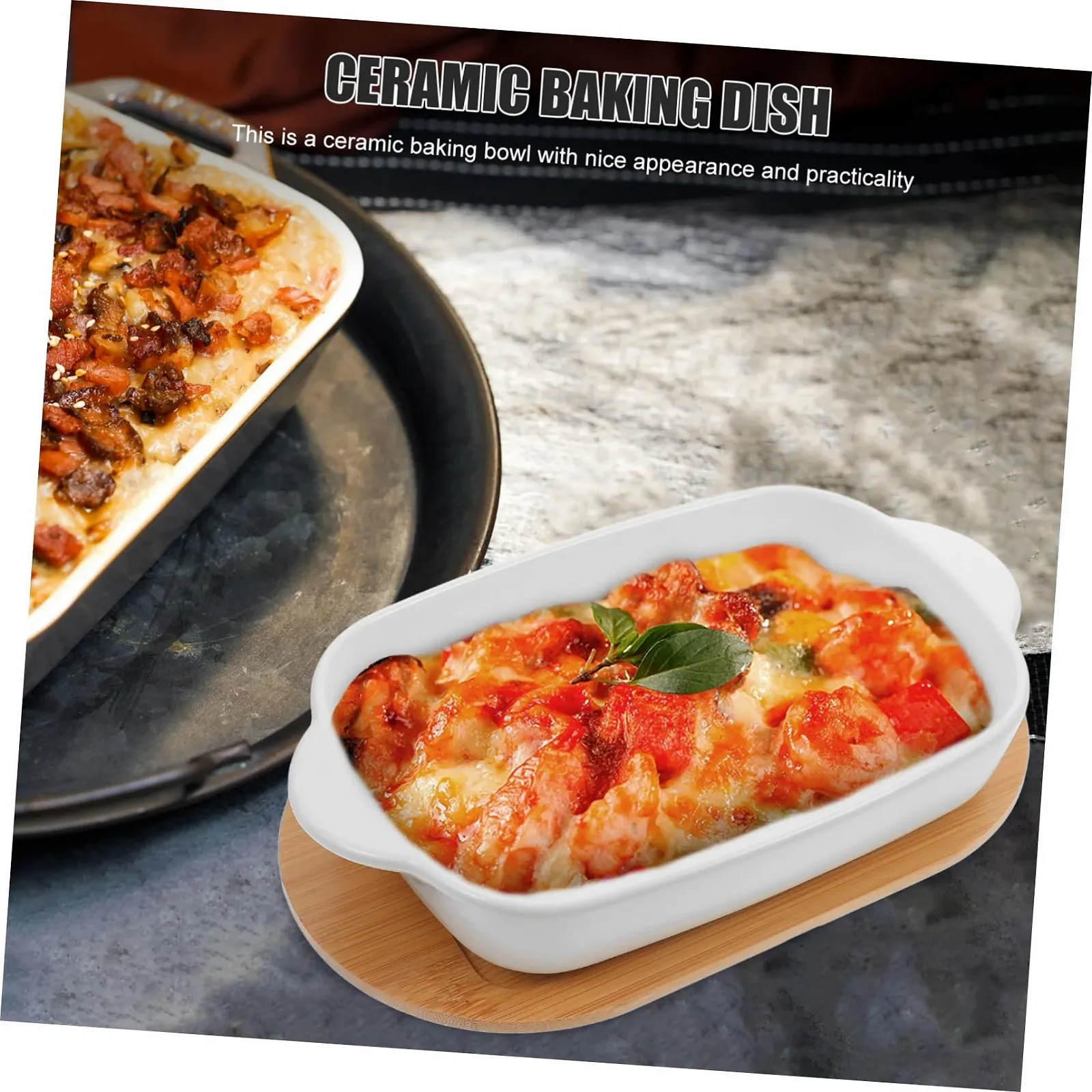 Форма для запікання Sosoport керамічна прямокутна з подвійною ручкою термостійка штабельована, фото №6