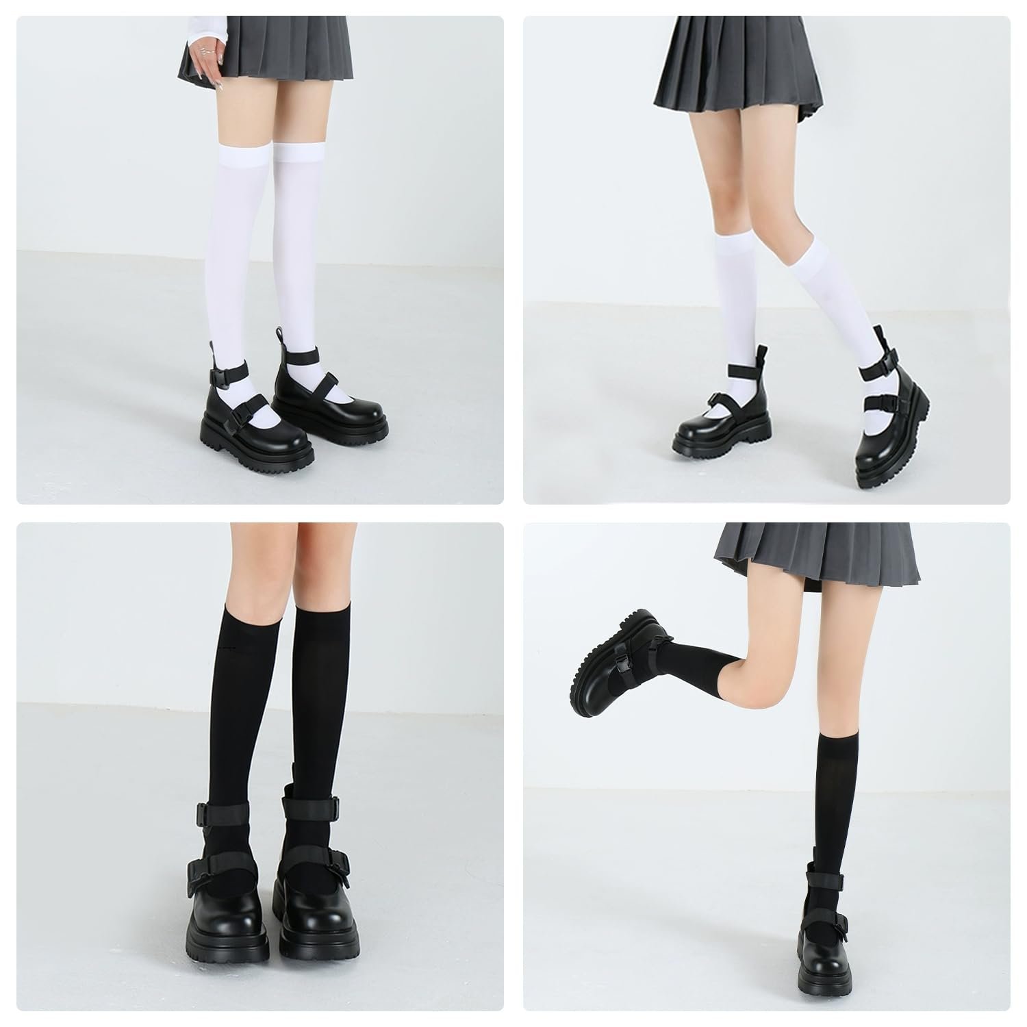 4 пары гольфов до колен, носки до икр, тонкие чулки, носки Jk, компрессионные носки для похудения икр, женские длинные носки, женские сексуальные гольфы до колен Черный, Белый, черный, белый, фото №6