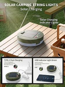 Гірлянда wisdom line LED 10 м, що перезаряджається через USB, 5 режимів освітлення для кемпінгу, походів та прикрас (тонкий сонячний акумулятор) synthetic.ua - Фото 1