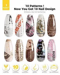 Набір для дизайну нігтів BURANO Sticker Set 24 фольга 10 шт та клей 15 мл synthetic.ua - Фото 1