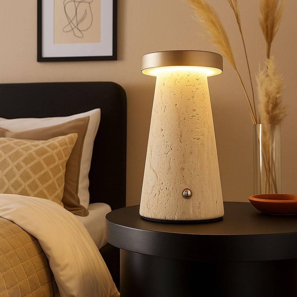 Настольная лампа GLOBO LED Аккумуляторная Сенсорная Камень Травертин CCT 1.2 Вт 138 лм 9x16 см Капучино, фото №4