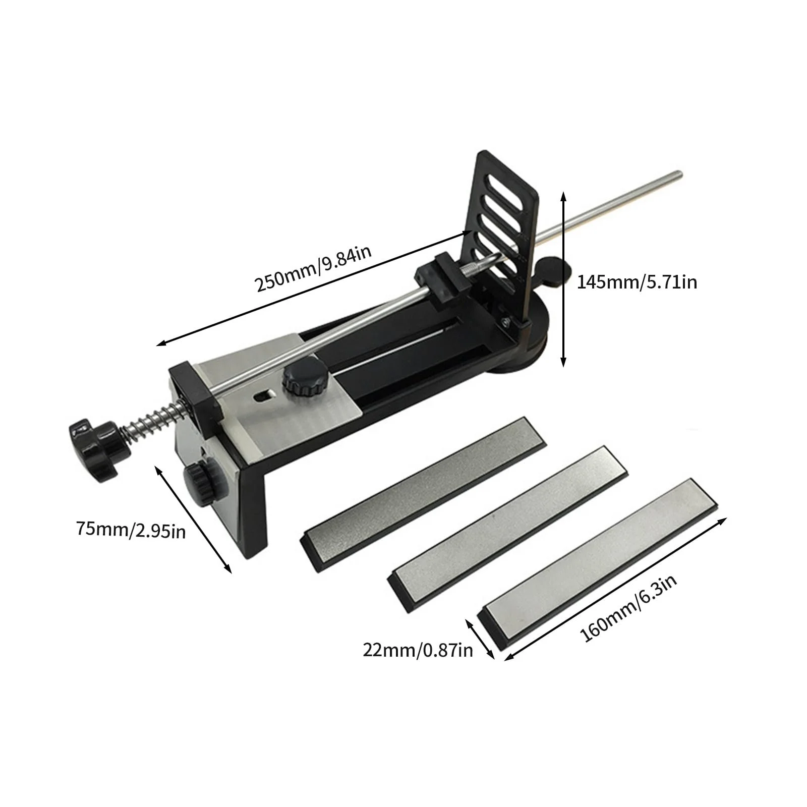 Точило для ножів професійна з нержавіючої сталі з регулюванням кута та набором каменів (A), фото №5