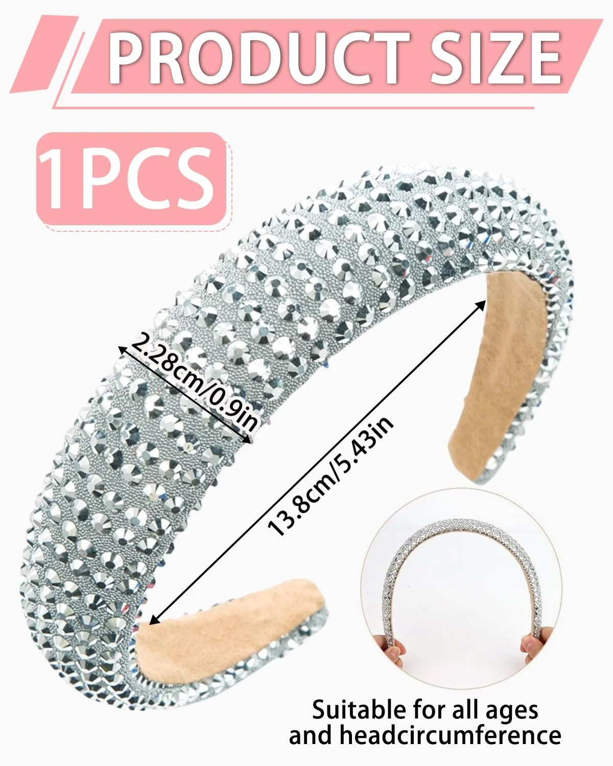 Обруч Блискучий обруч для волосся для жінок Широкий товстий м’який, фото №2