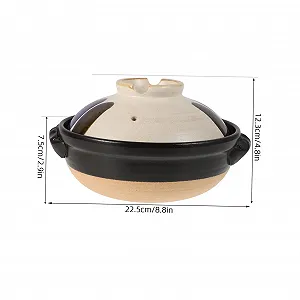 Кастрюля японский ретро стиль керамическая с крышкой двойные ручки грубая керамика серая synthetic.ua - Фото 1