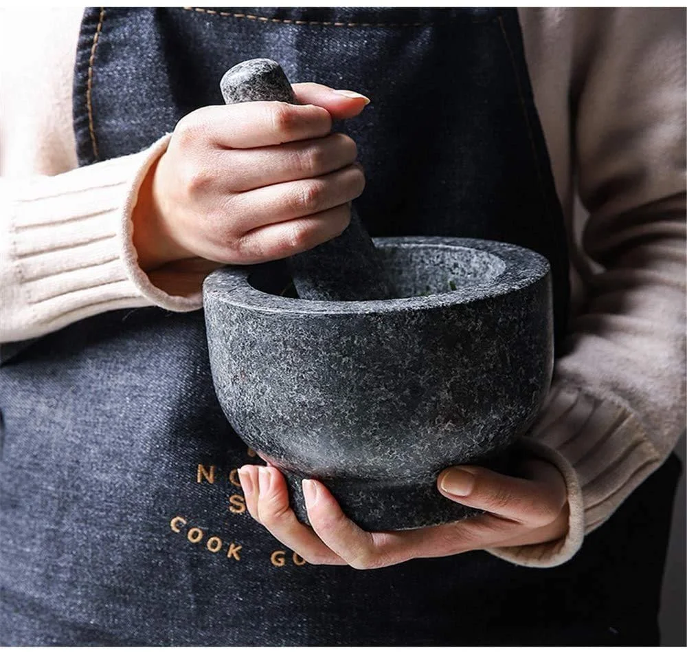 Ступка з товкачиком Гранітна для спецій, приправ, паст, песто і гуакамоле з ергономічним дизайном, фото №3